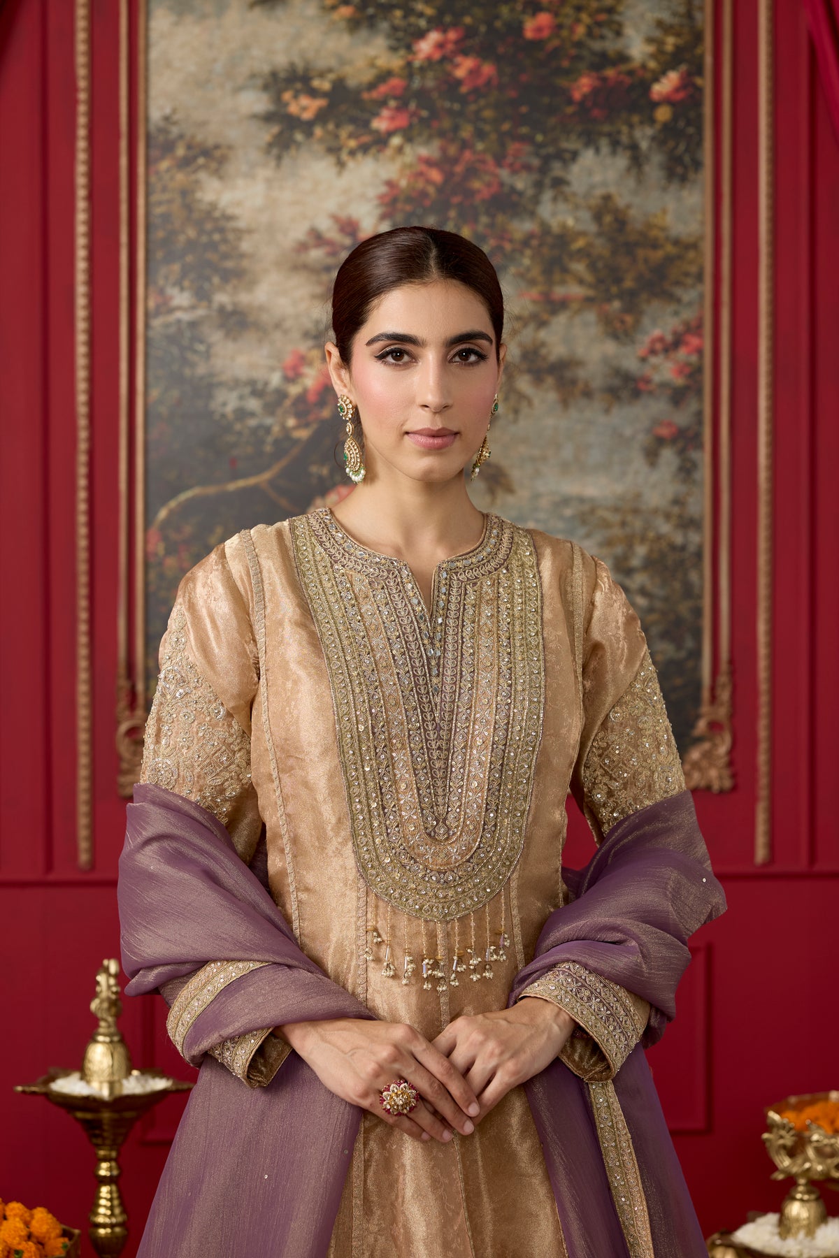 Champagne Gold Shimmer Tissue Silk Anarkali Set