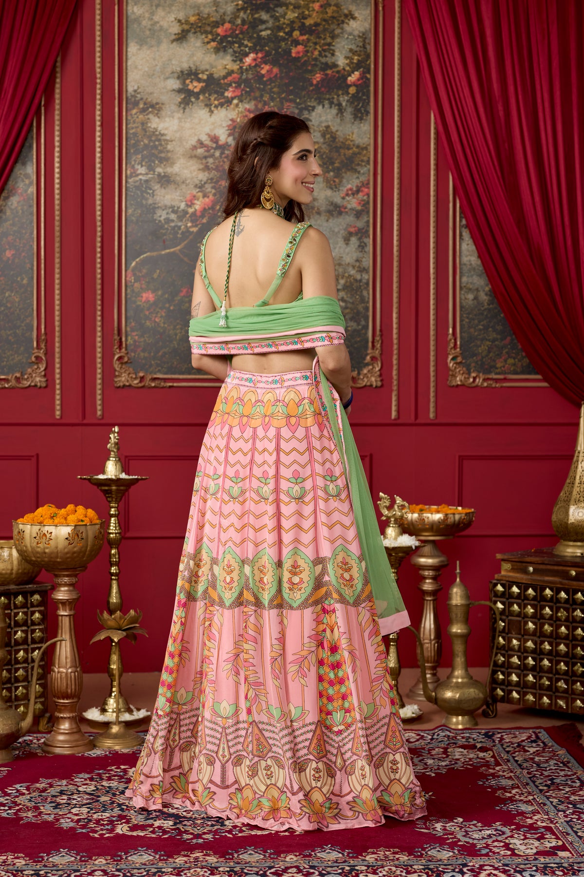 Light Pink Embellished Crepe Silk Lehenga Set