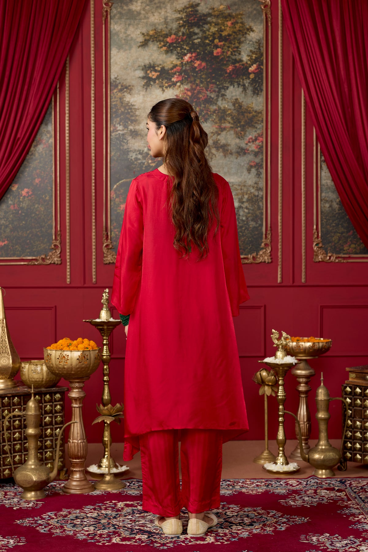 Crimson Red Mango Silk Co-Ord Set