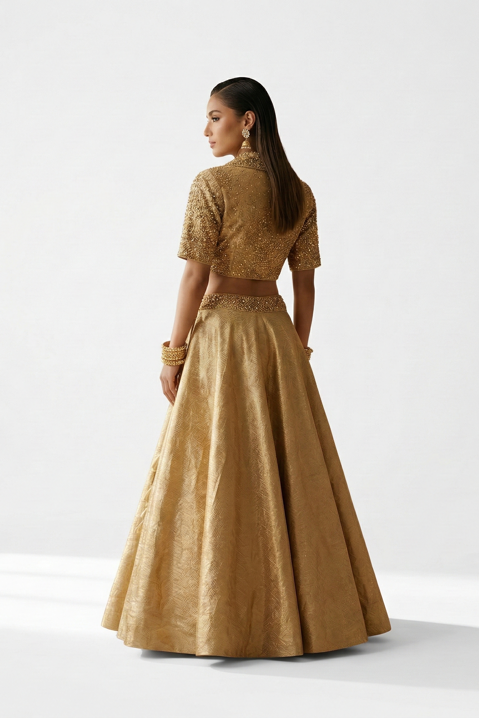 Sunlit Gold Embellished Banarasi Tissue Silk Skirt Set