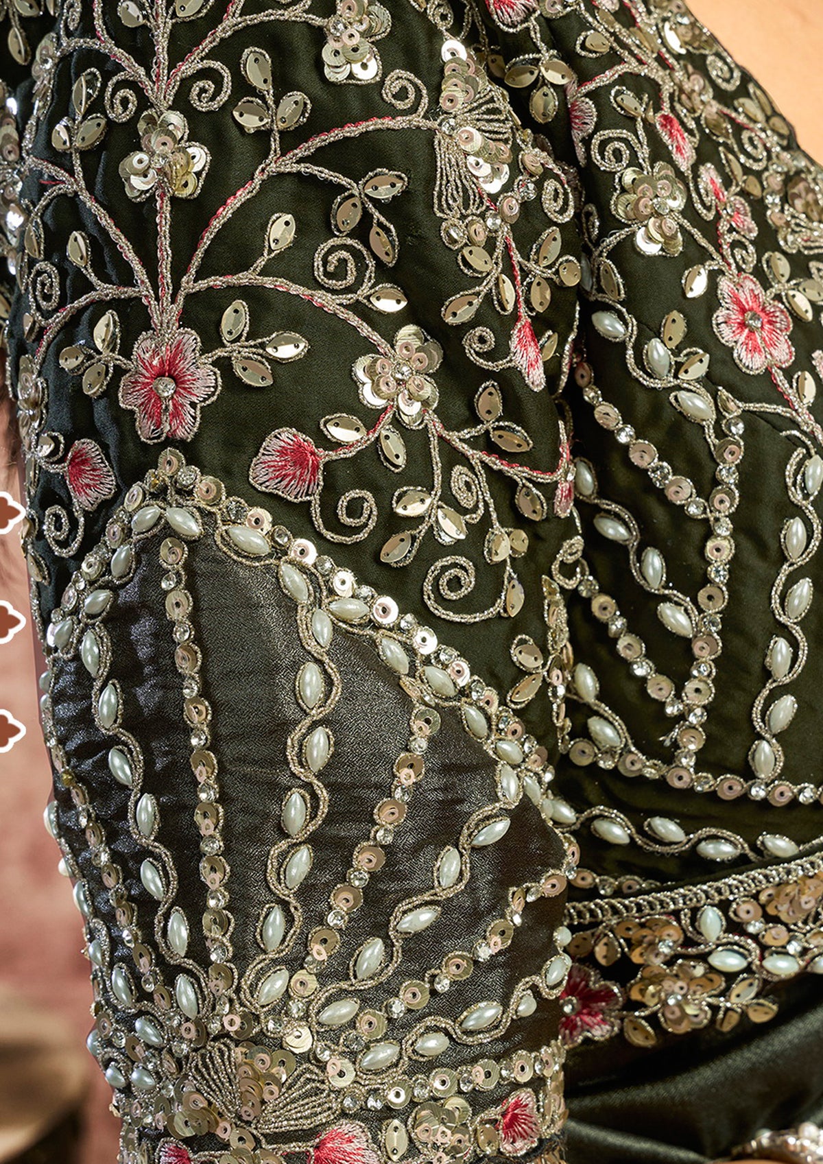 Charcoal Grey Embellished Organza Satin Silk Saree