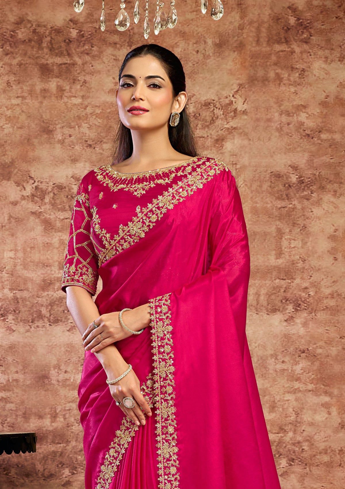 Rani Pink Embellished Uppada Silk Saree