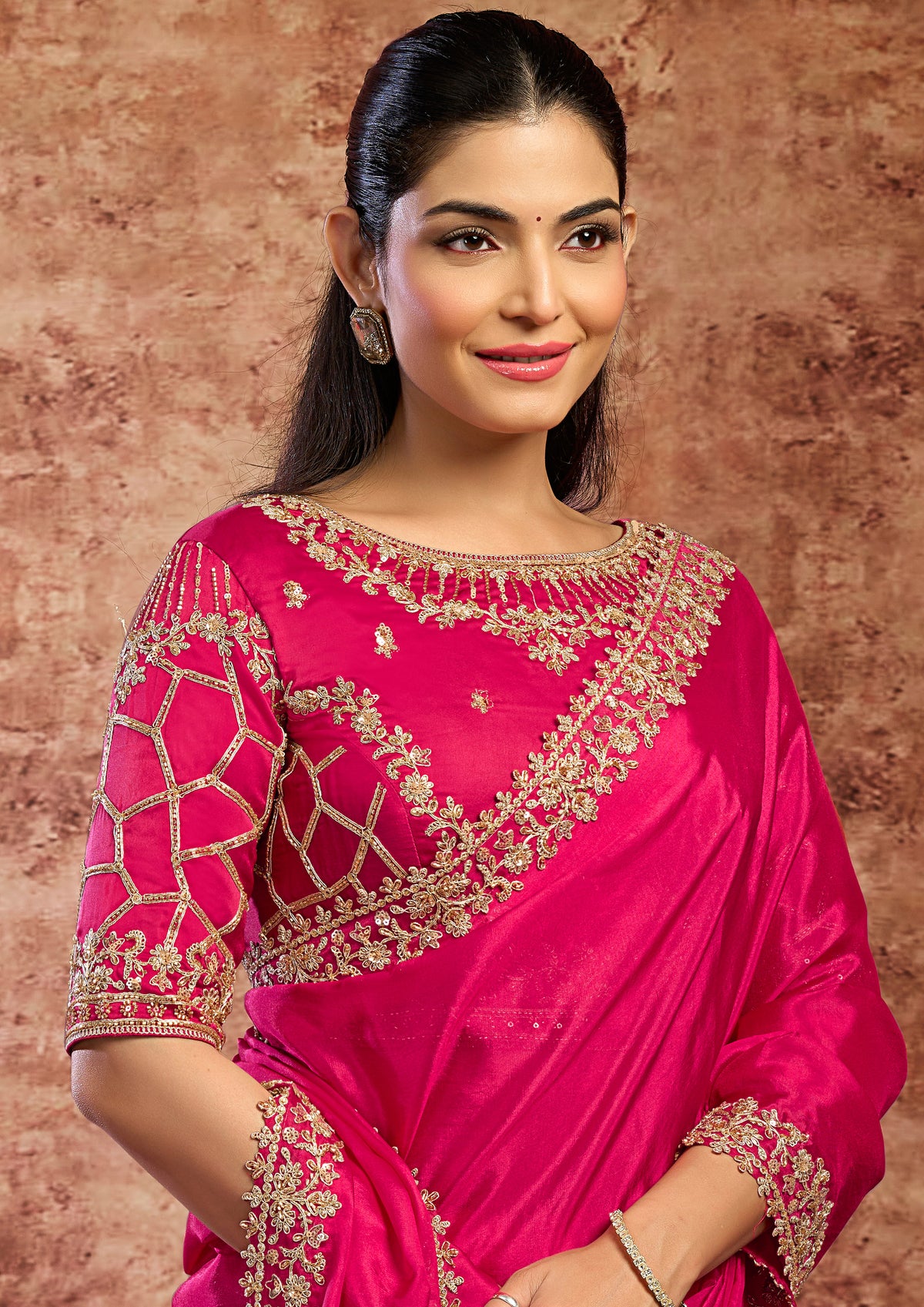 Rani Pink Embellished Uppada Silk Saree