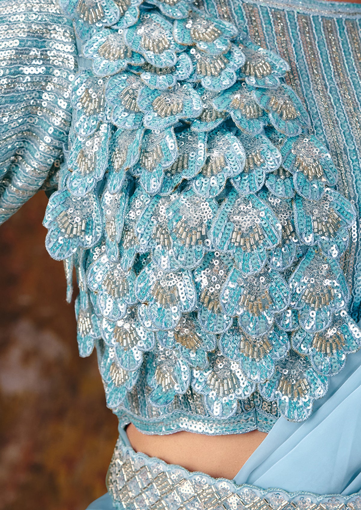 Ice Blue Embellished Premium Net Saree