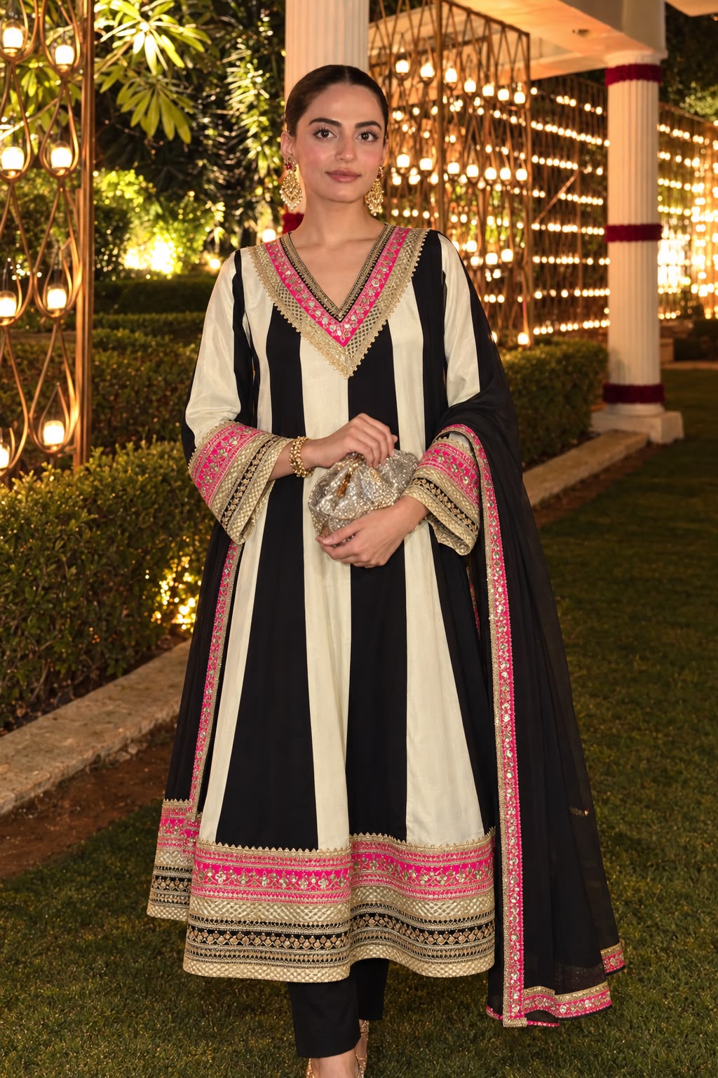 Onyx Ivory Embellished Pure Crepe Silk Anarkali Set