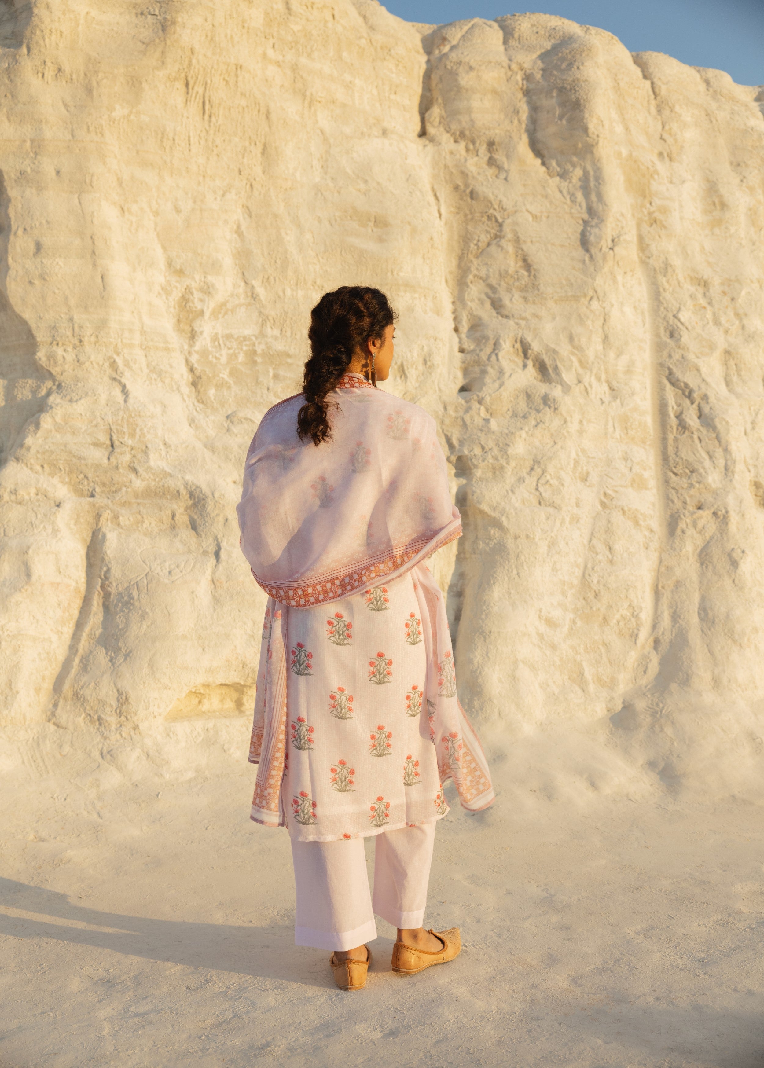 Pastel Pink Embellished Kota Doria Pant Set