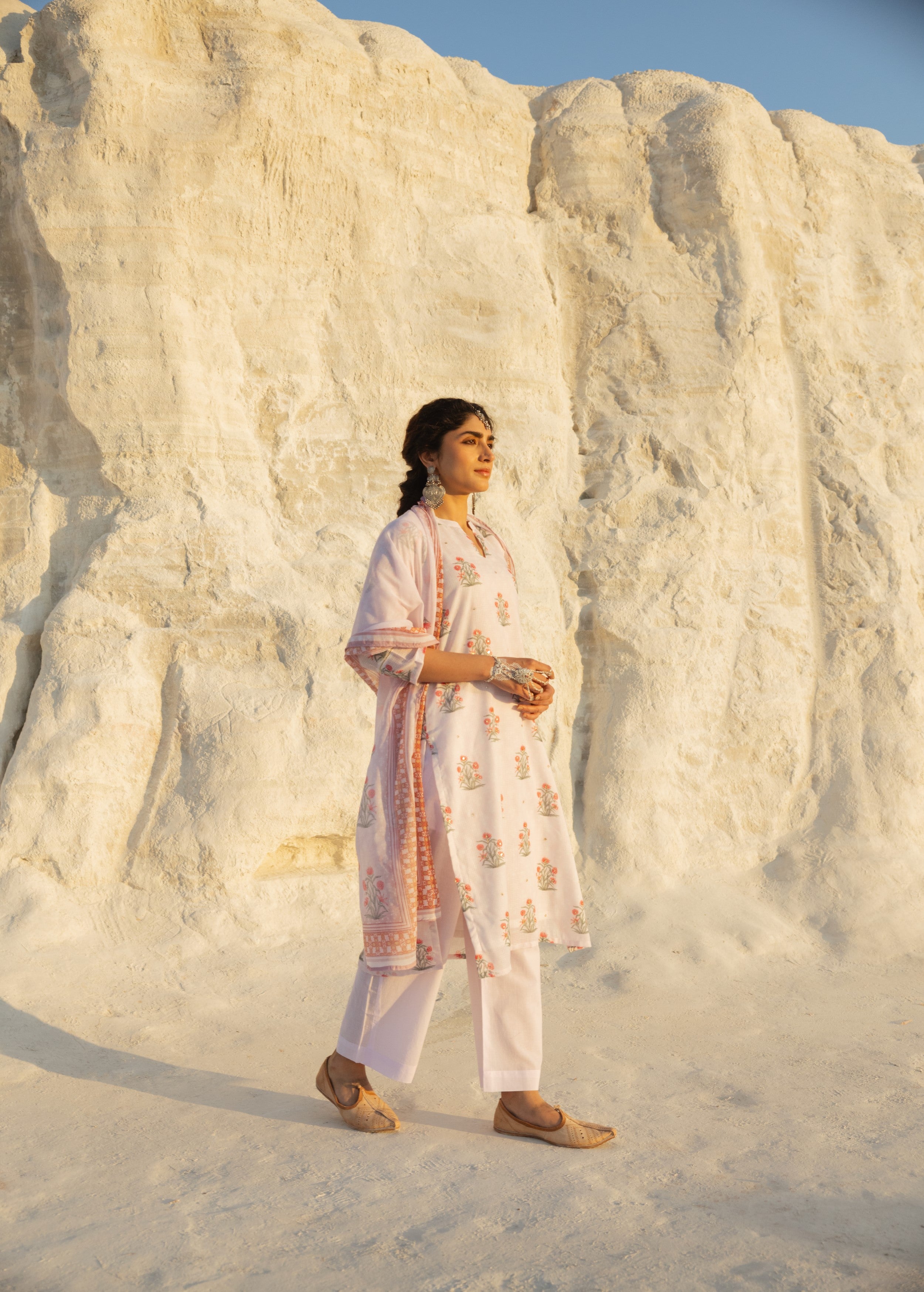 Pastel Pink Embellished Kota Doria Pant Set