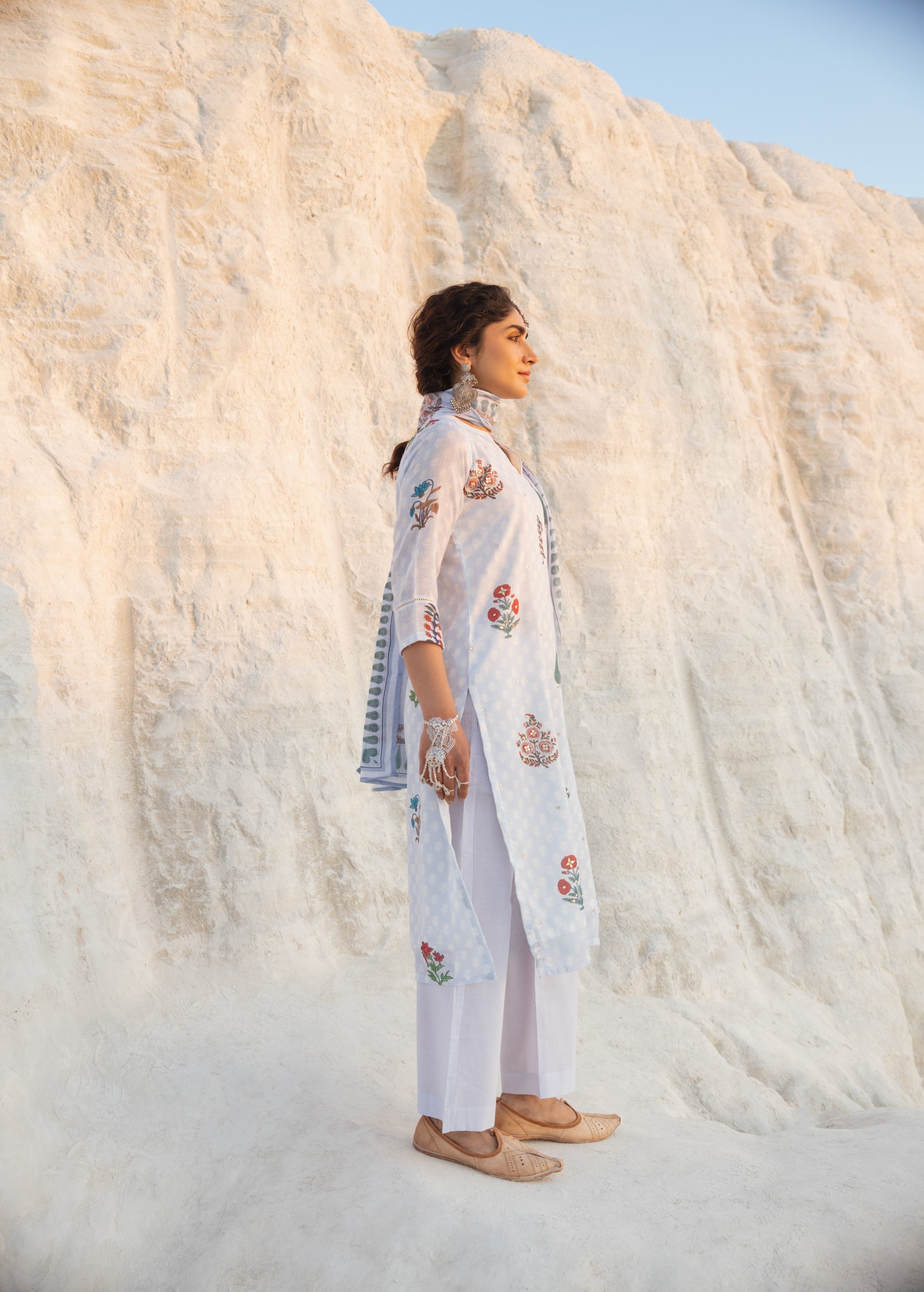 Powder Blue Embellished Kota Doria Pant Set