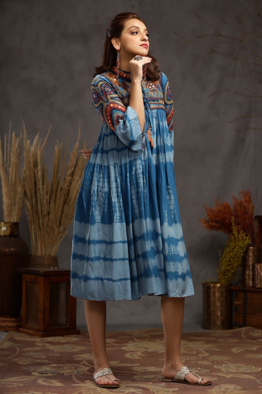 Stone Blue Batik Glaze Cotton Dress