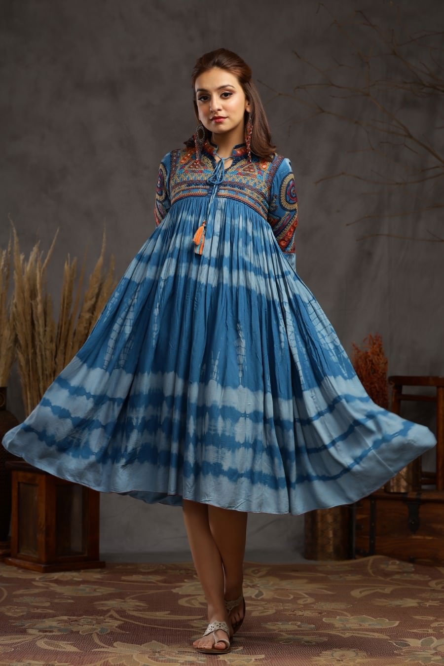 Stone Blue Batik Glaze Cotton Dress