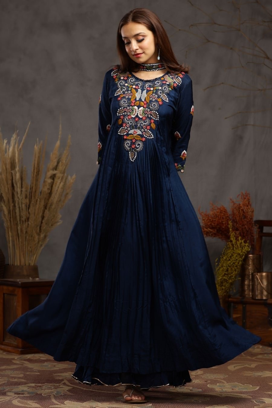 Stylist cotton silk long gown dress with dupatta - NAVYA Fashion Boutique
