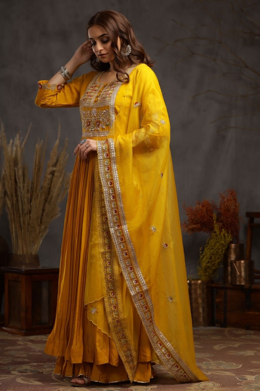 fcity.in - Flower Print Dupatta Anarkali Sleeveless Long Gown With Dupatta  Set