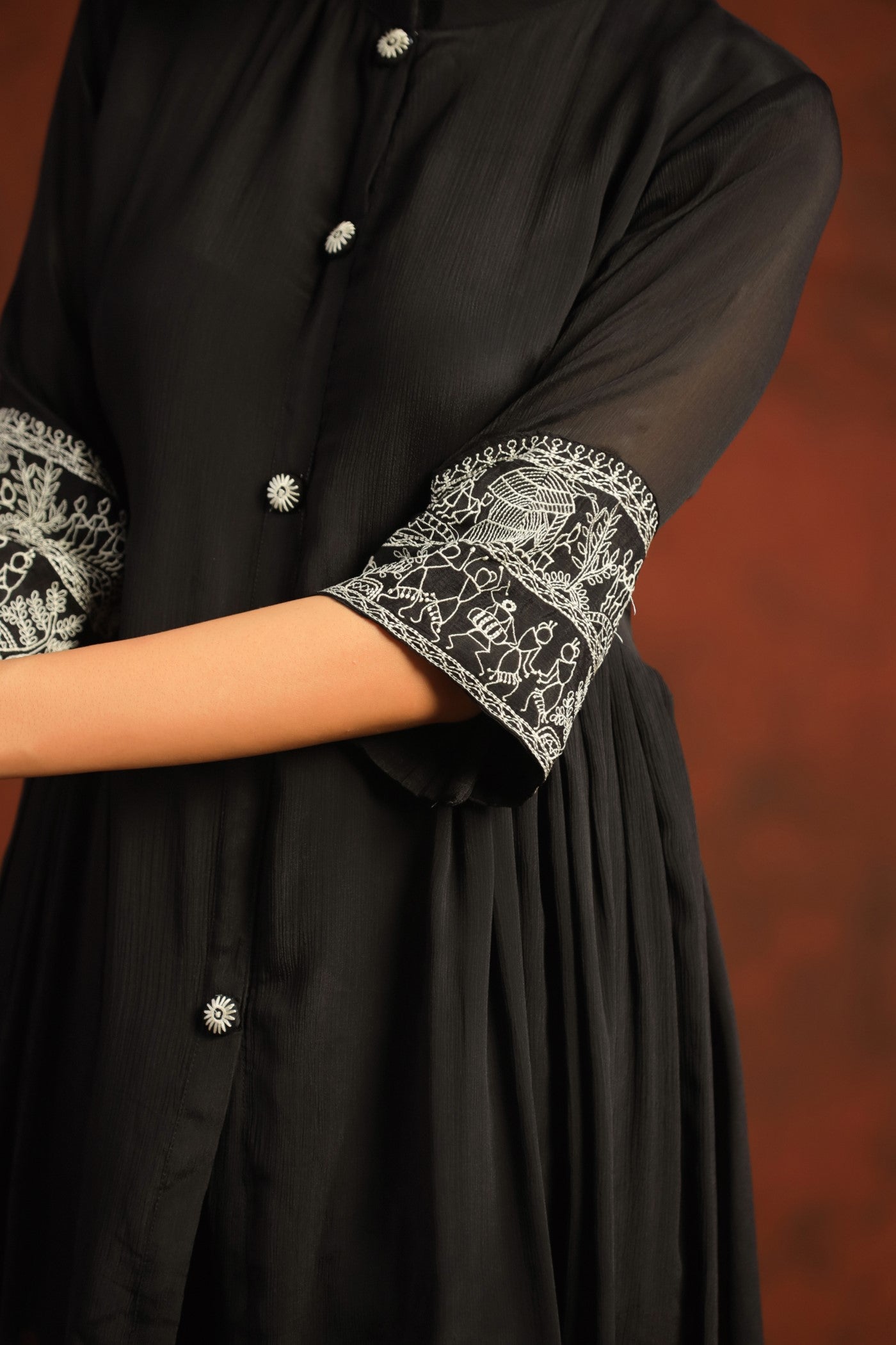 Black Embroidered Chiffon Silk Co-ord Set