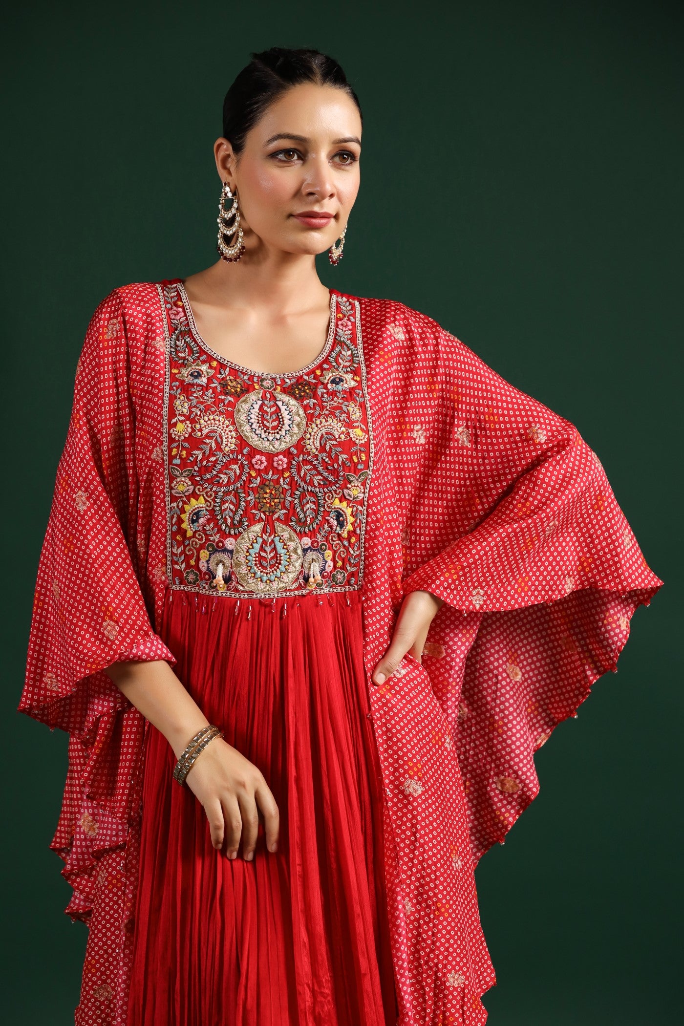 Red Bandhani Printed Gown