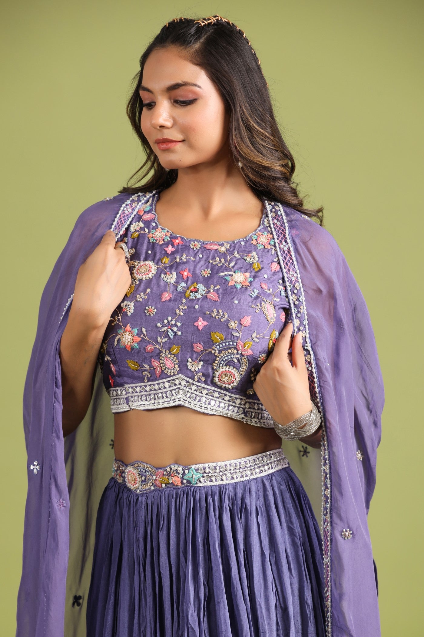 Mauve Embellished Cape Set