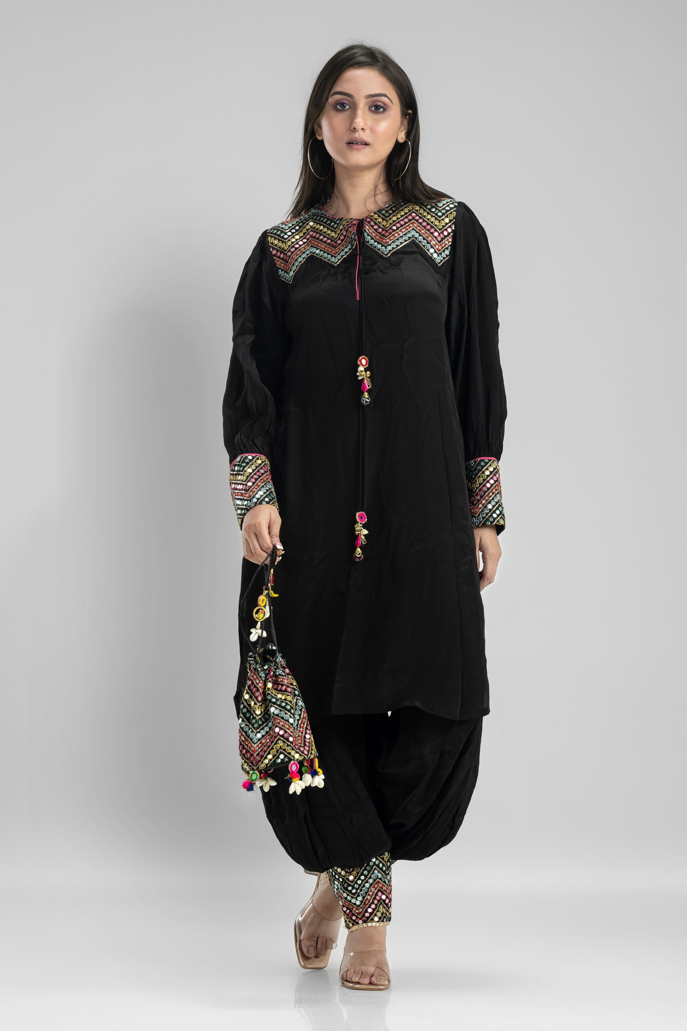 Buy Pistaa's Women's Cotton Short Black Kurta and Maroon Patiala Salwar Set  at Amazon.in