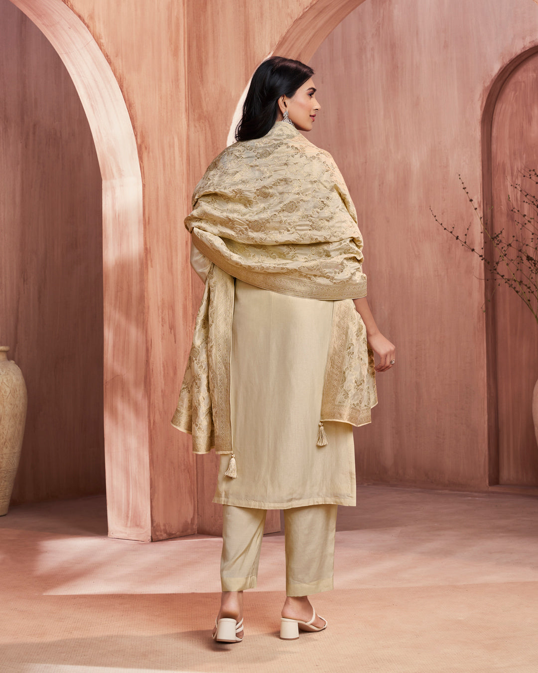 Champagne Allure Embellished Dola Silk Pant Set