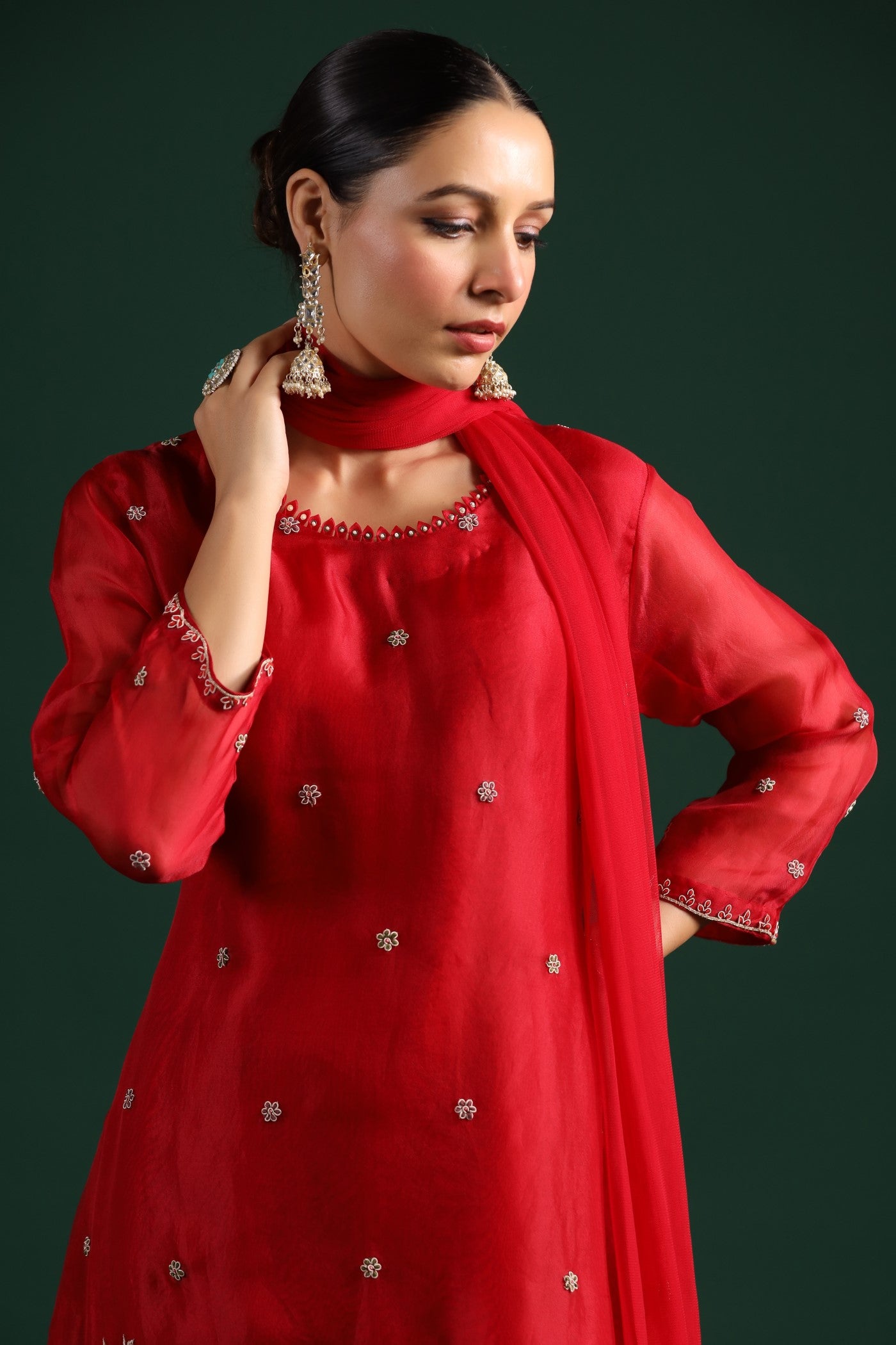 Red Embellished Sharara Set