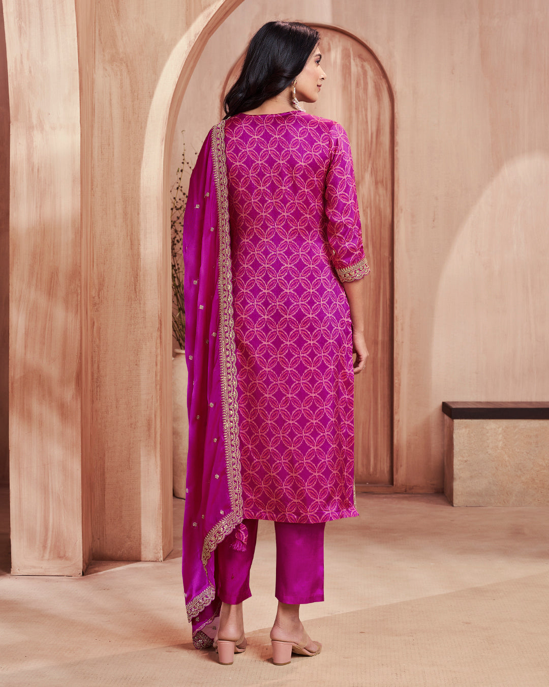 Plum Regal Embellished Dola Silk Pant Set