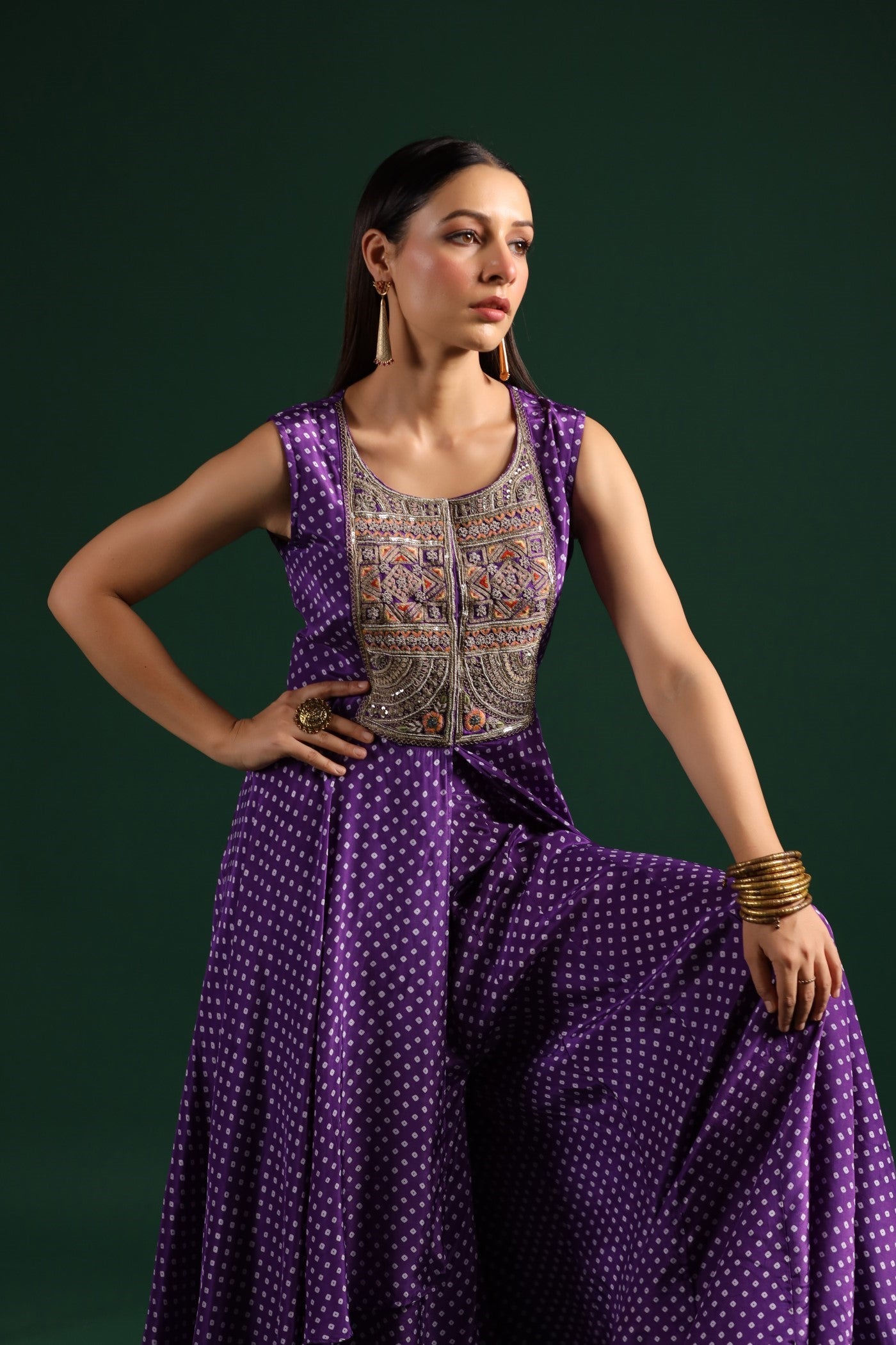 Purple Bandhani Embroidered Tunic & Palazzo