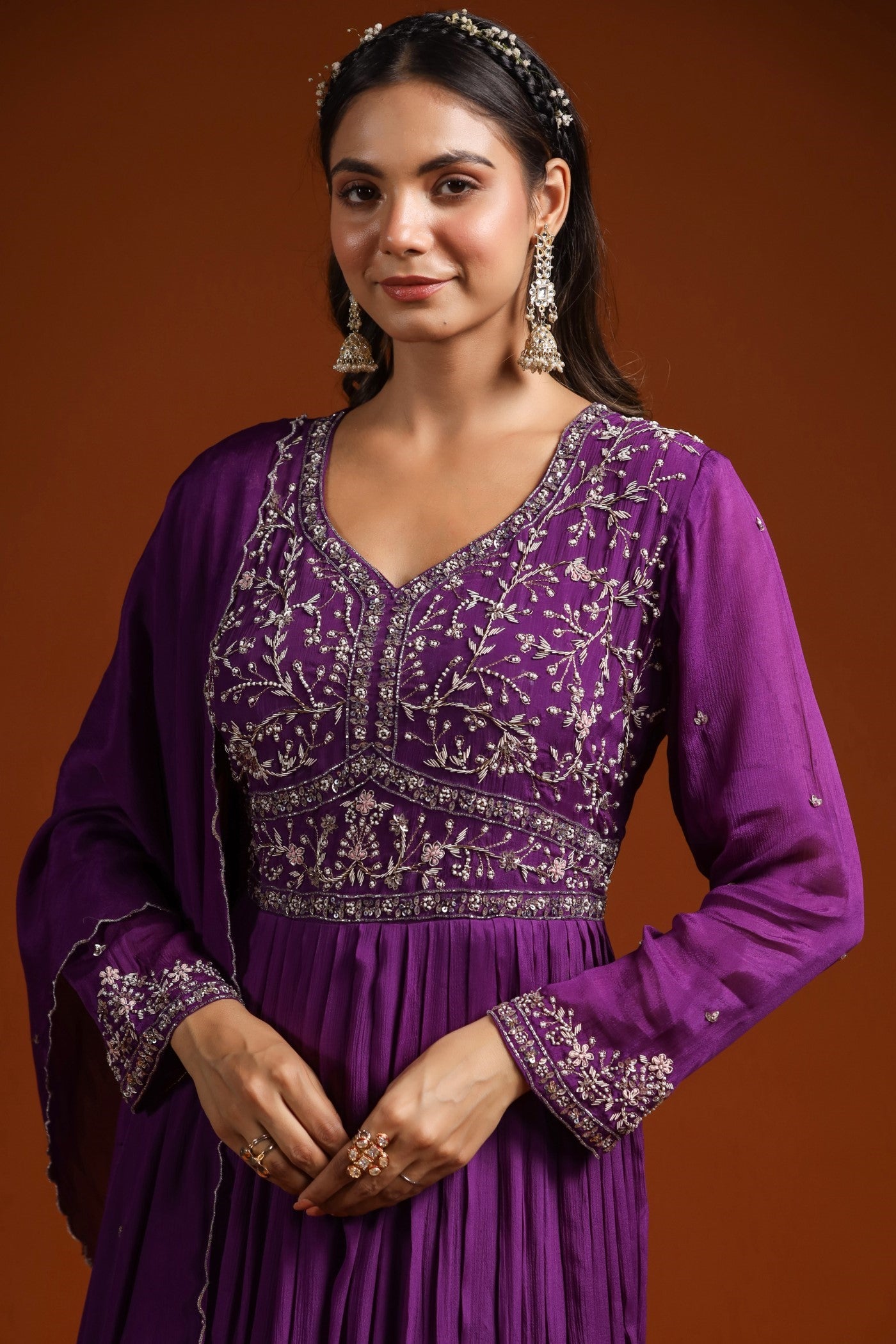 Imperial Purple Pleated Anarkali Suit