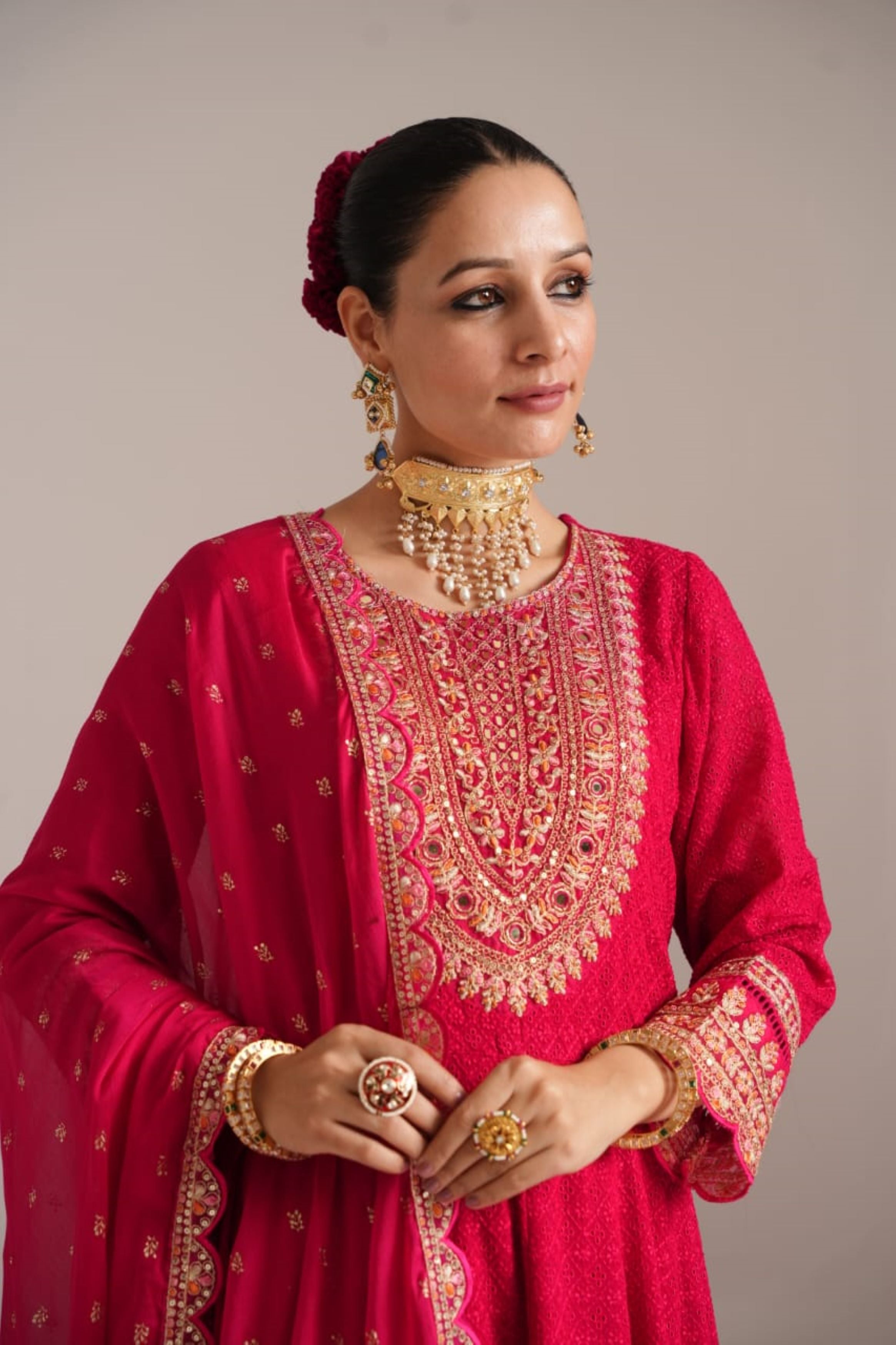 Pink Chikankari Embroidered Georgette Silk Anarkali Set