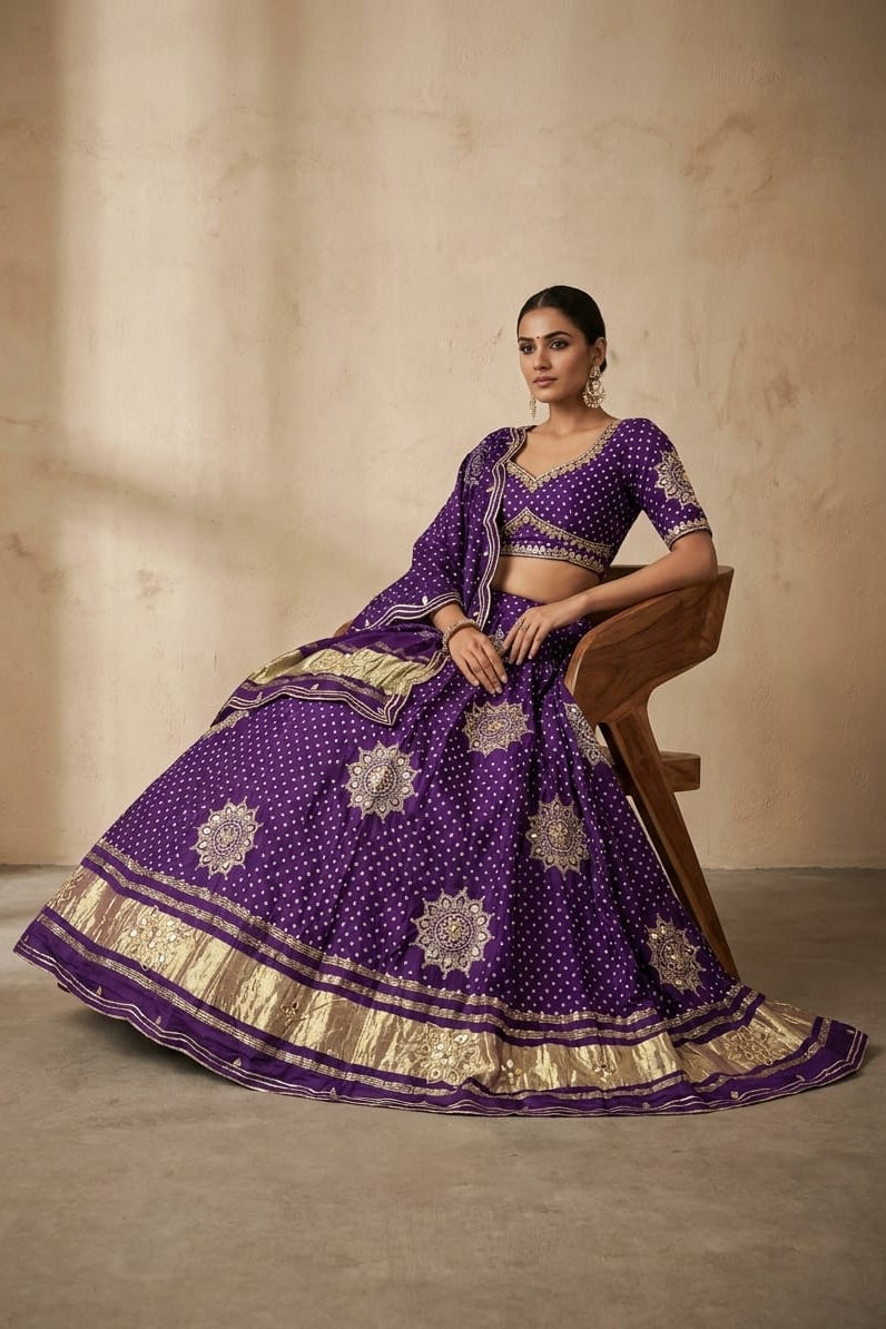 Royal Purple Printed Premium Silk Lehenga Set