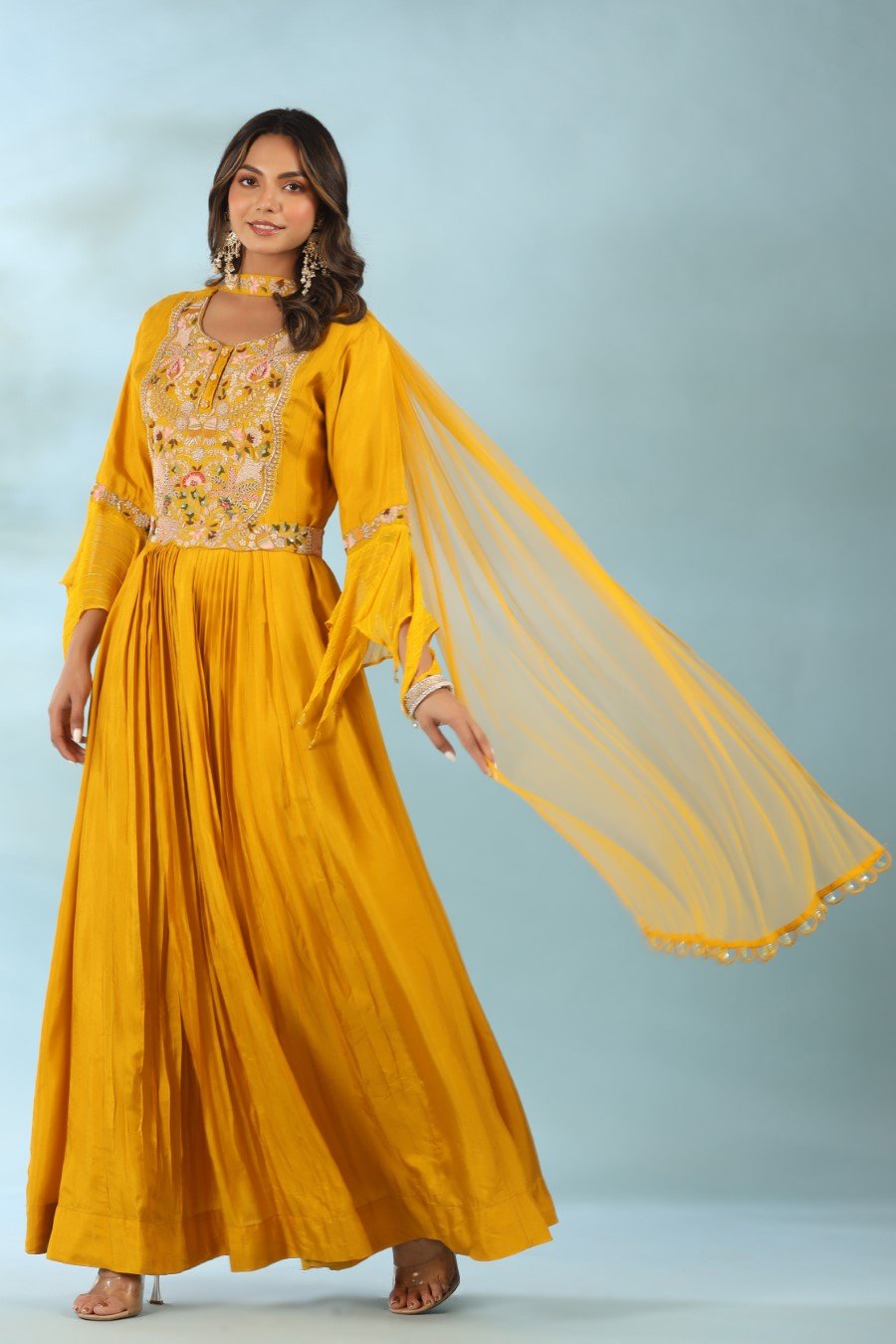 Yellow Modal Silk Anarkali with Dupatta