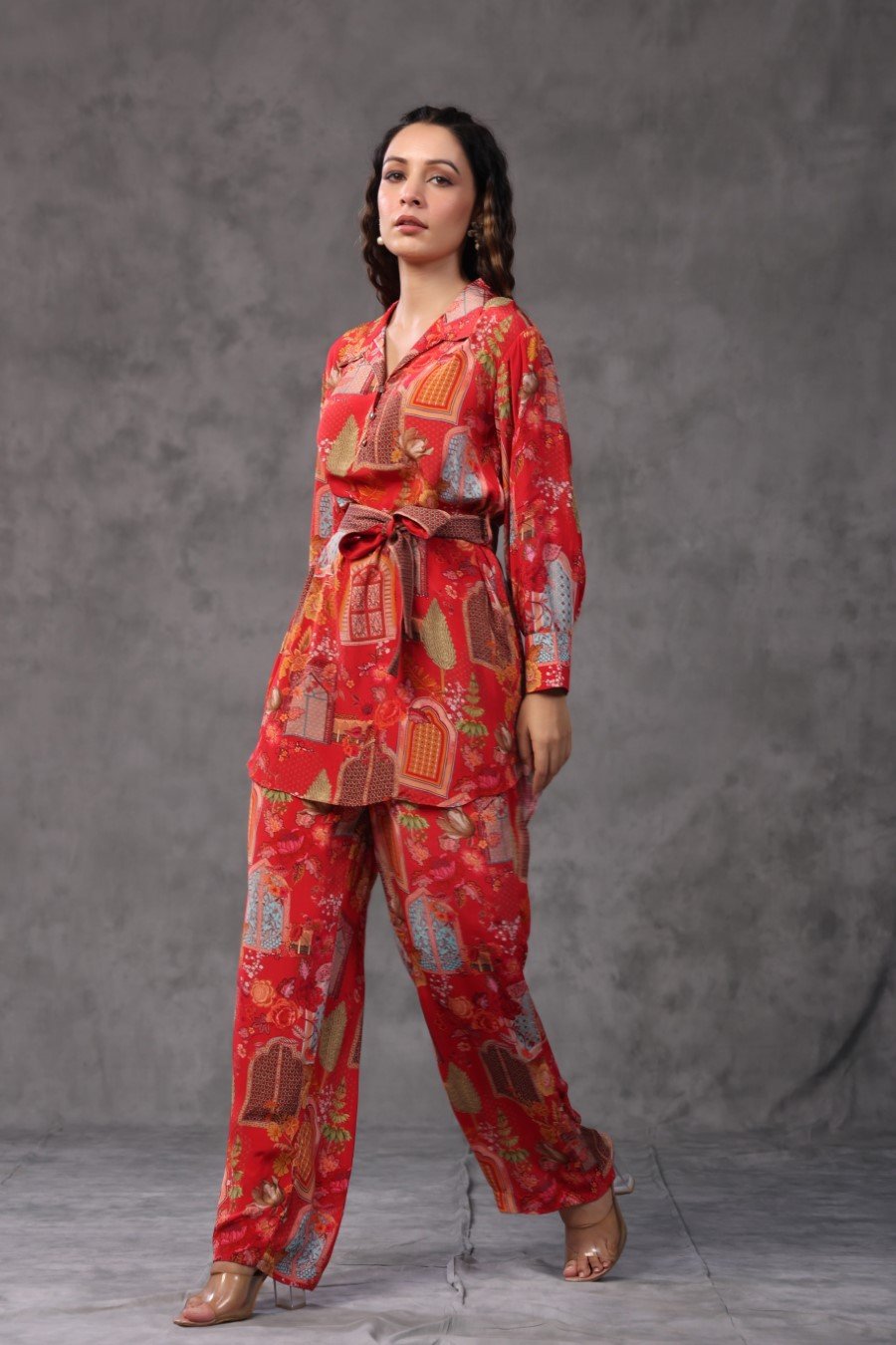 Red Ethnic Printed Spanish Crepe Co-ord Set