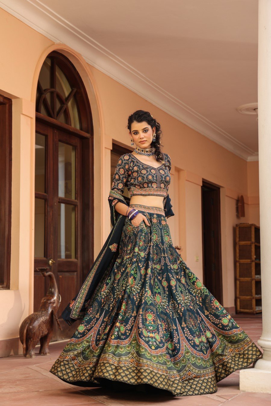 GLC#7 Yellow-blue Kalamkari Lehenga Set