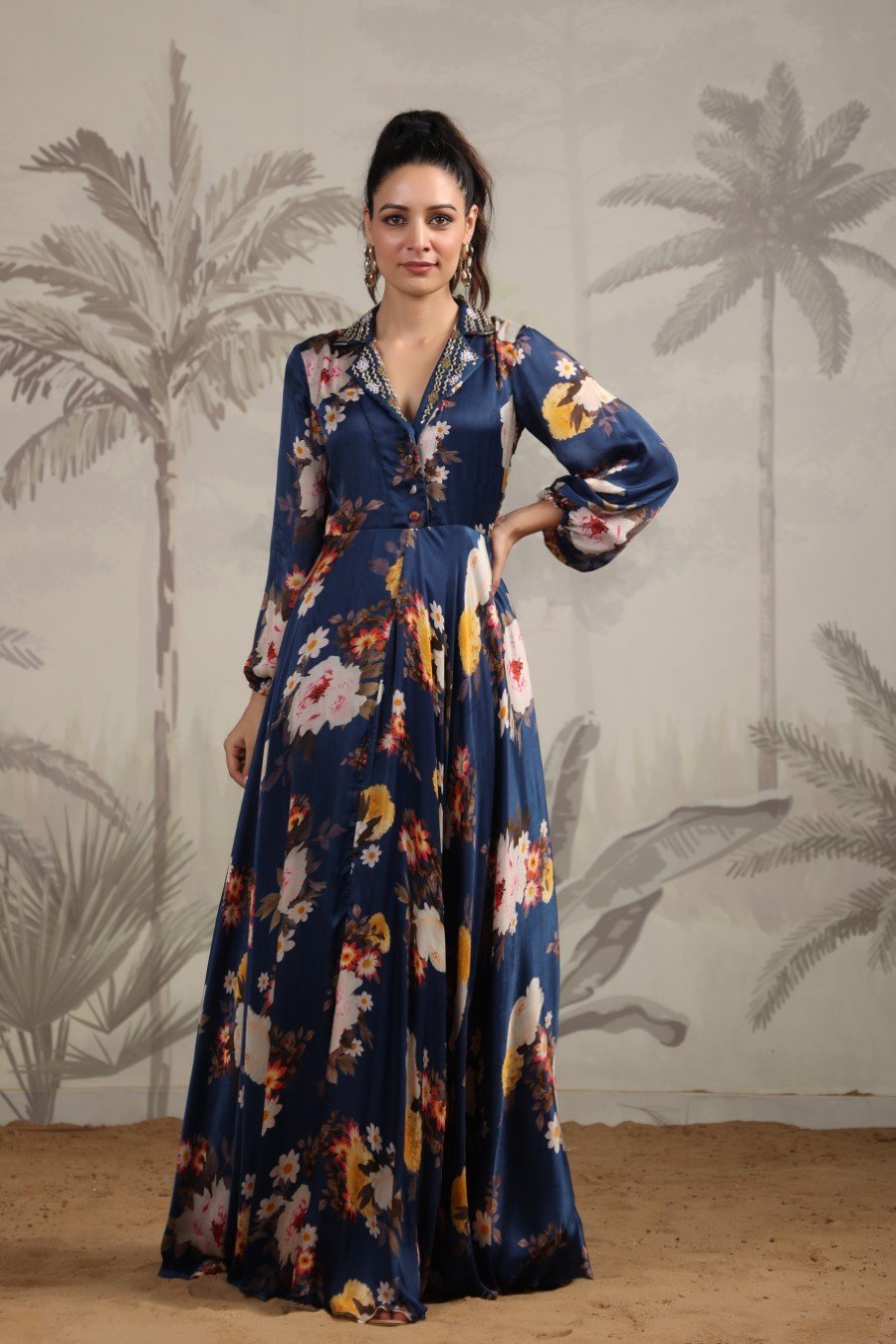 floral print dress for women western indo western frocks cotton maxi with  jacket top short age
