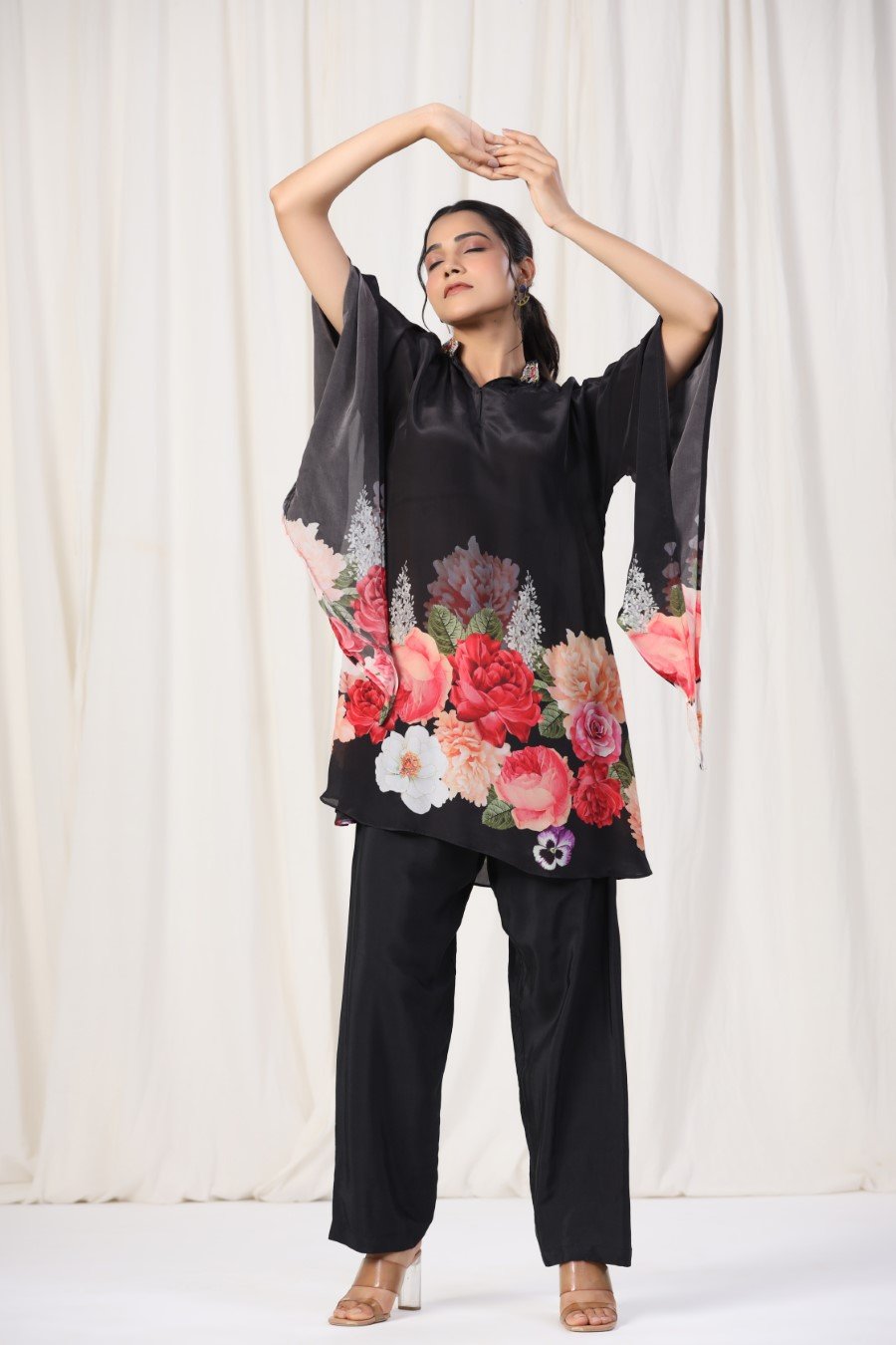 Black Floral Crepe Silk Co-ord Set