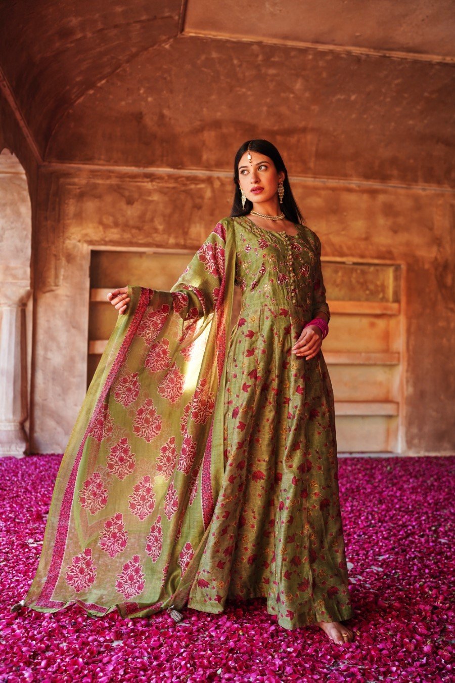 Spring Green Ethnic Embellished Anarkali Set with Dupatta