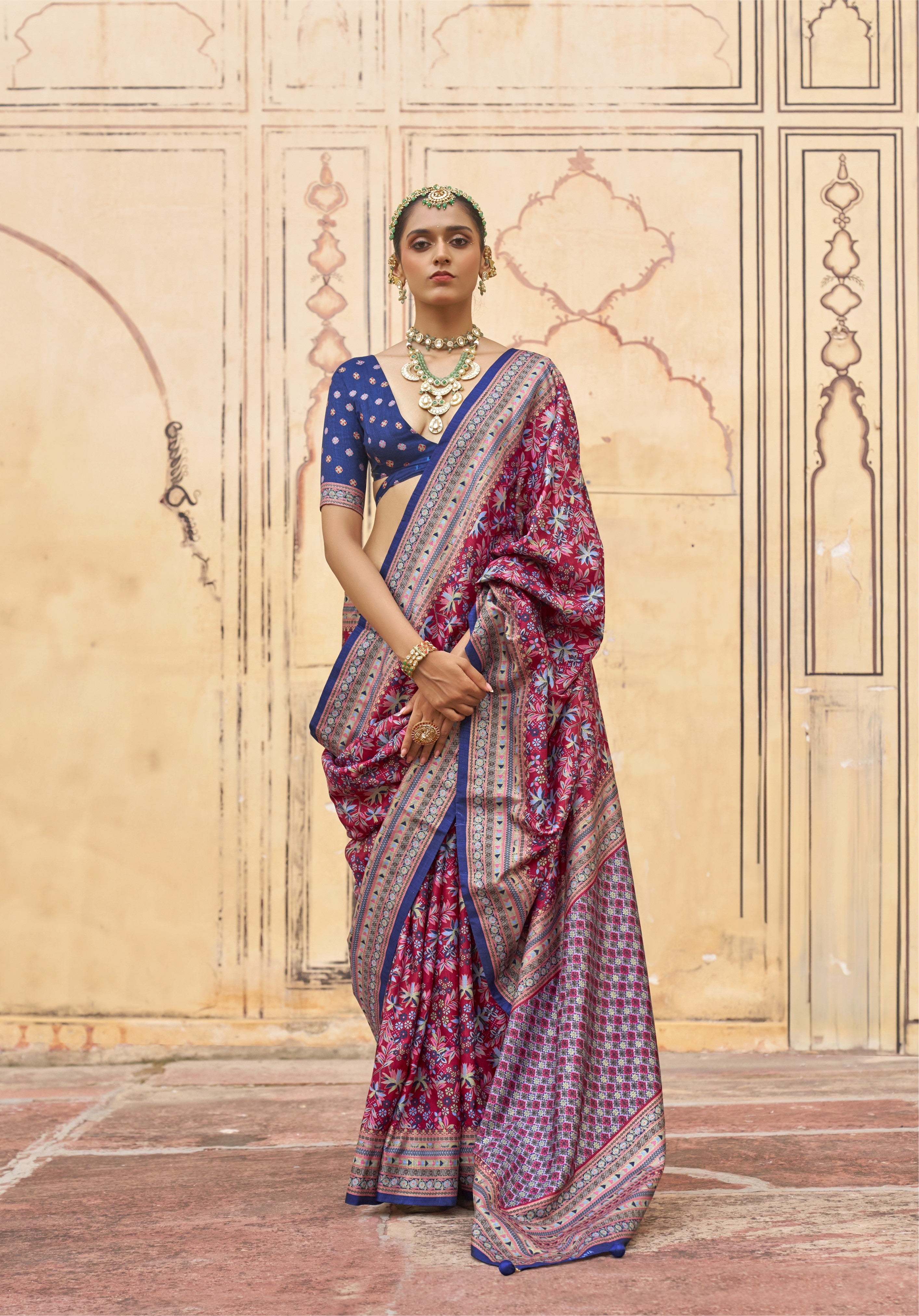 Berry Magenta Printed Premium Silk Saree