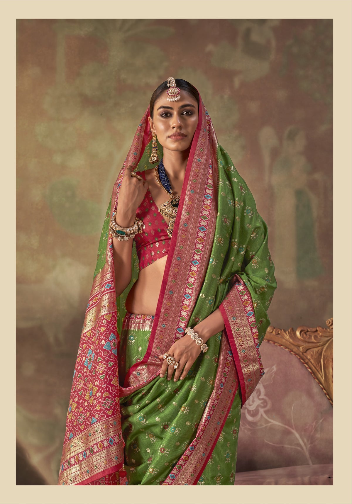 Leaf Green Printed Premium Silk Saree