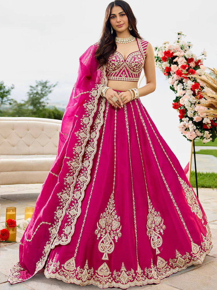 Rani Pink Embellished Premium Silk Lehenga Set