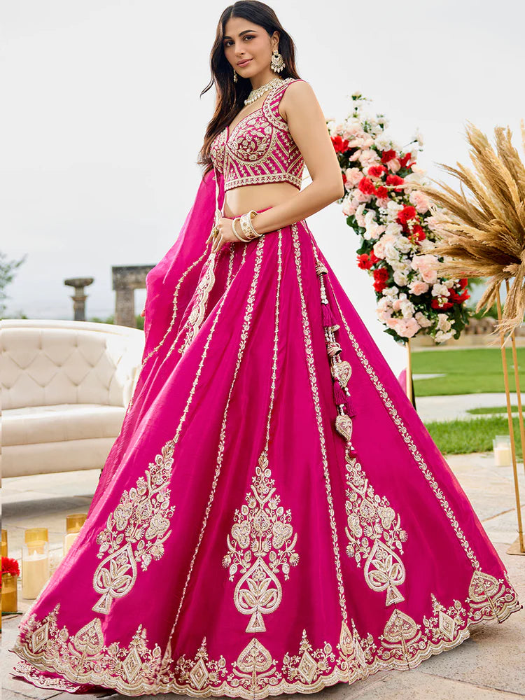 Rani Pink Embellished Premium Silk Lehenga Set