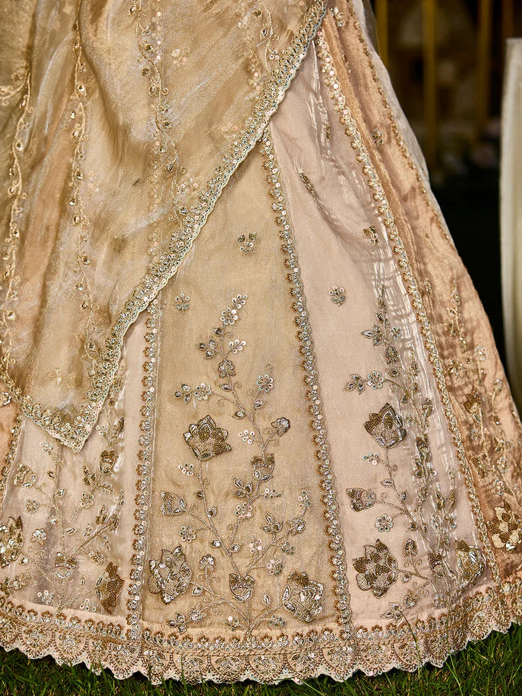 Cream Coffee Embellished Premium Silk Lehenga Set