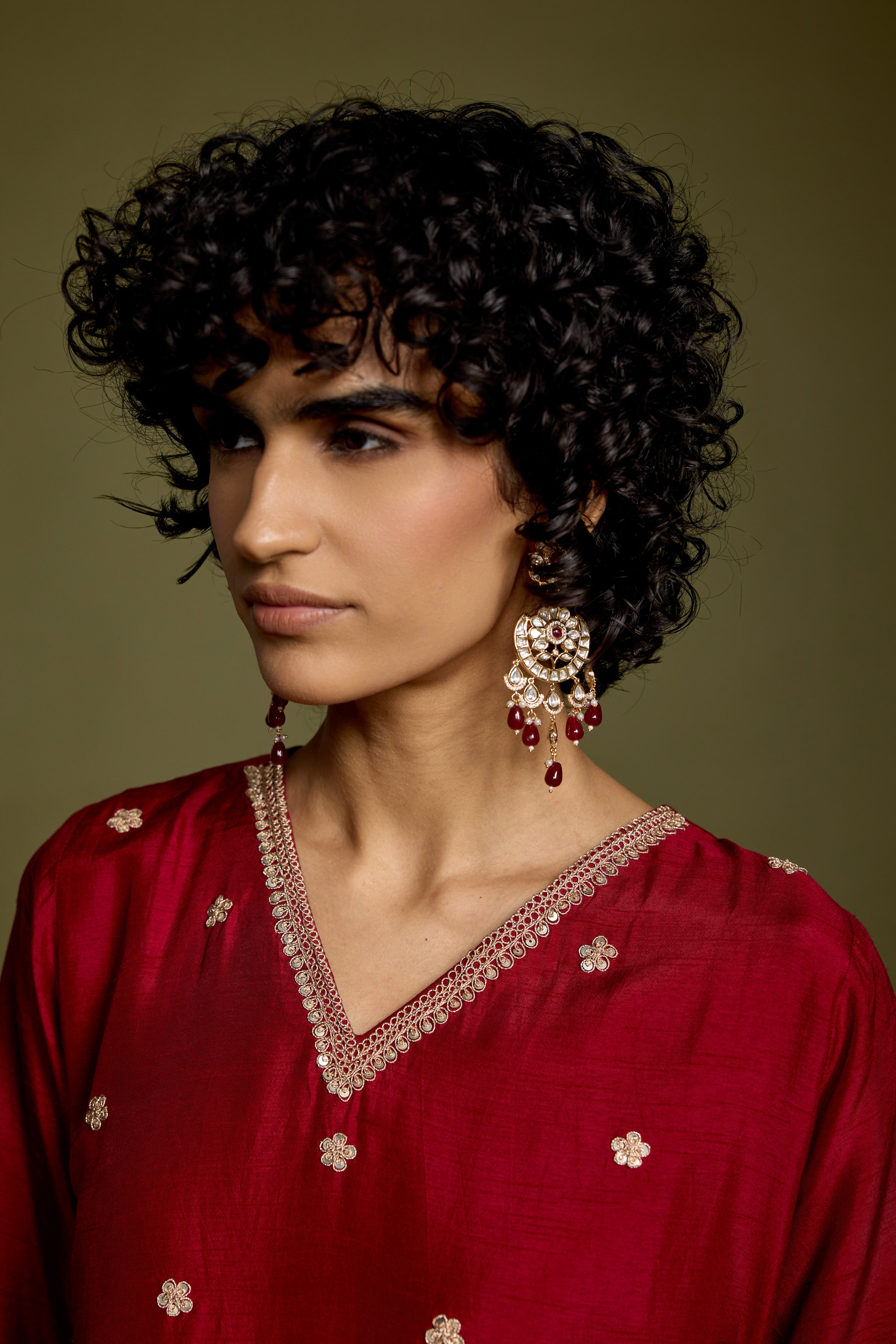 Maroon Red Embellished Georgette Silk Skirt Set