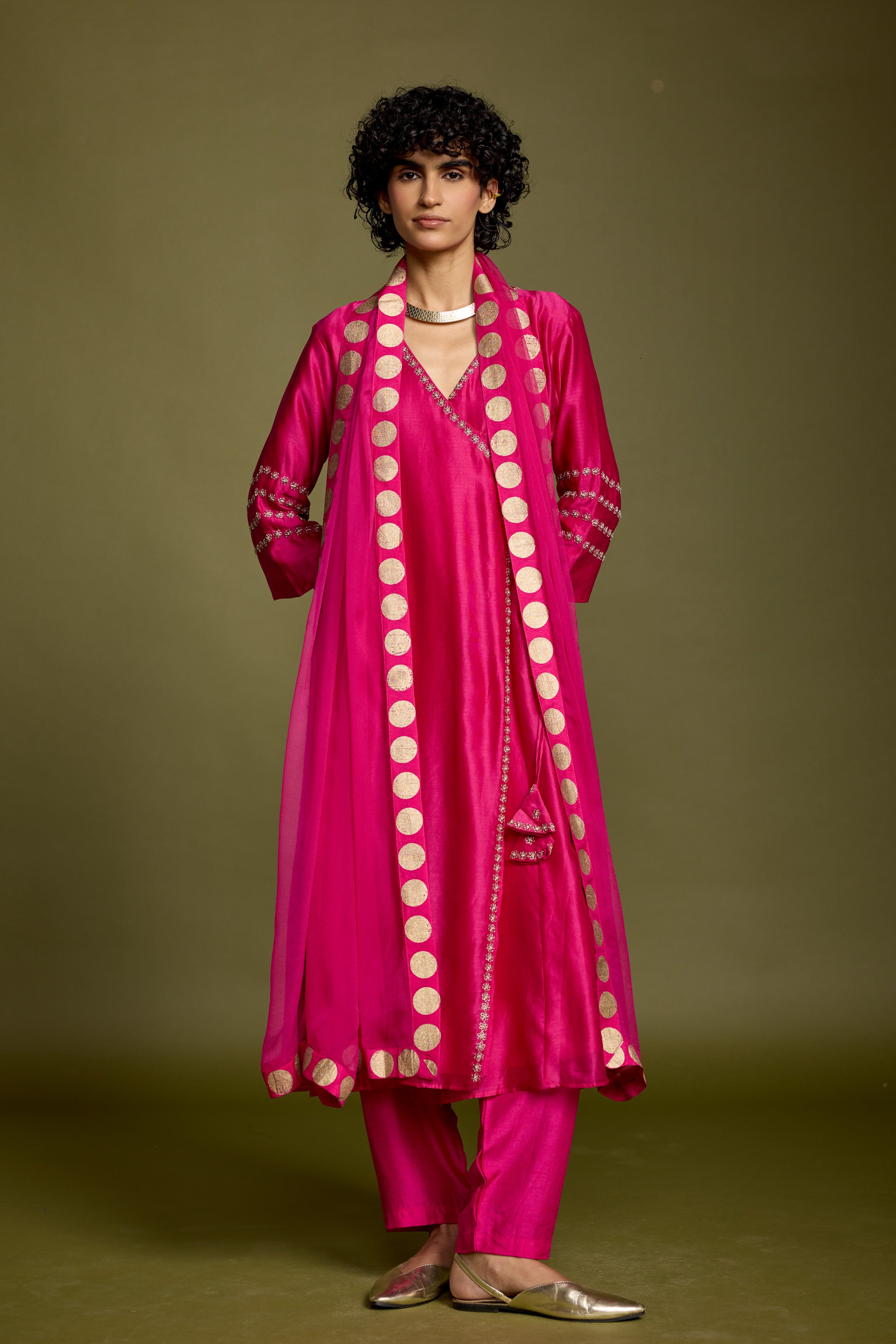 Queen Pink Embellished Raw Silk Pant Set