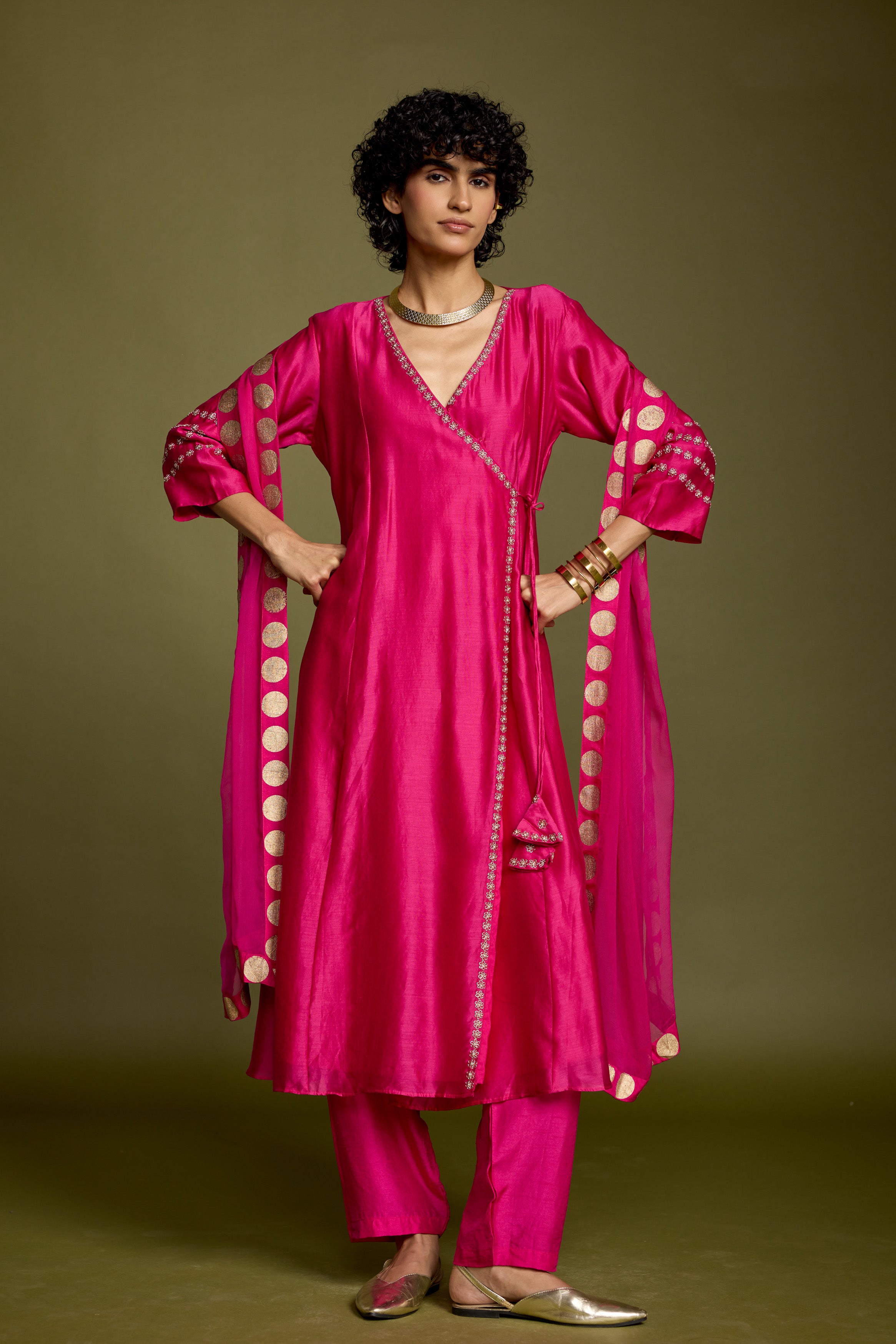 Queen Pink Embellished Raw Silk Pant Set