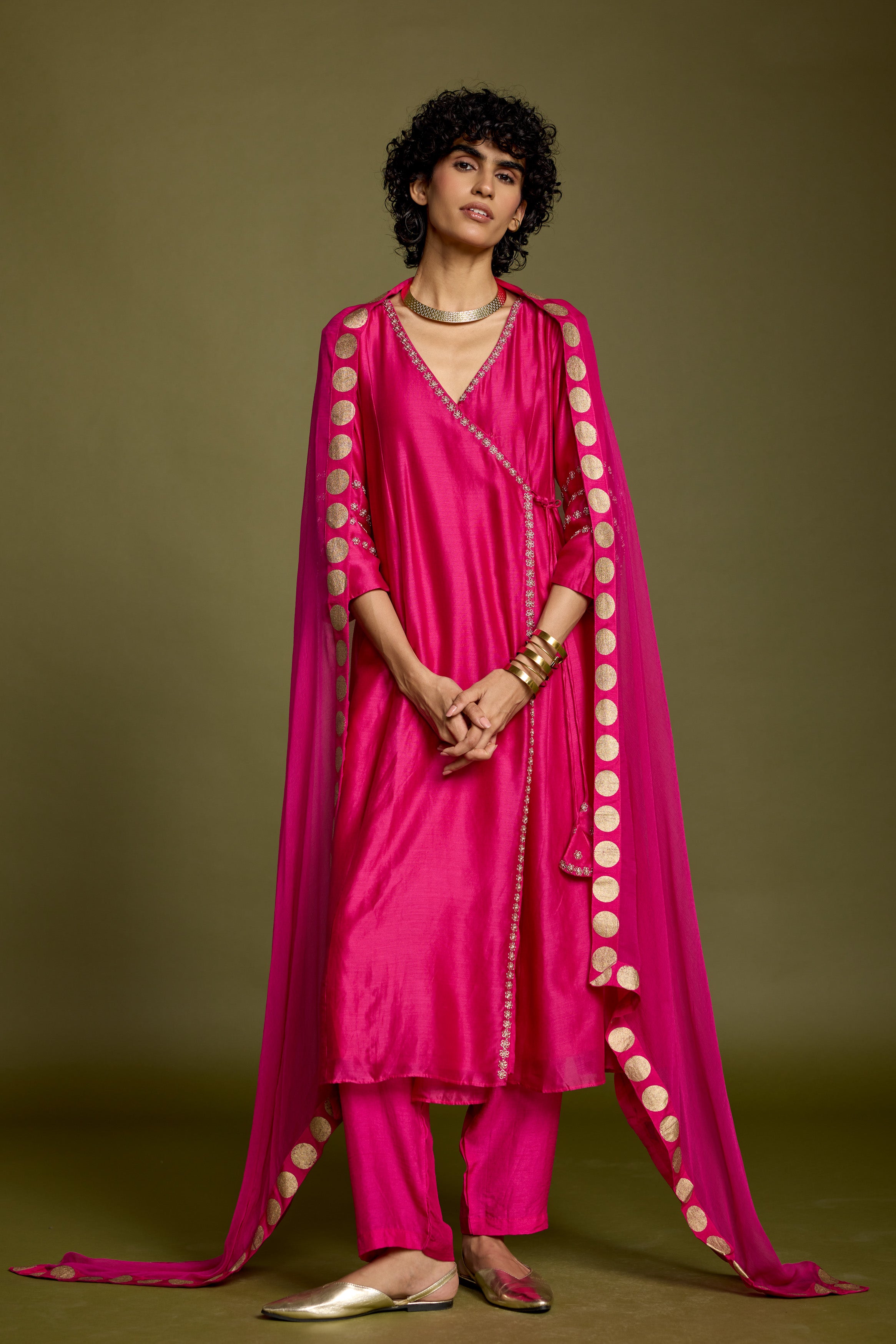 Queen Pink Embellished Raw Silk Pant Set