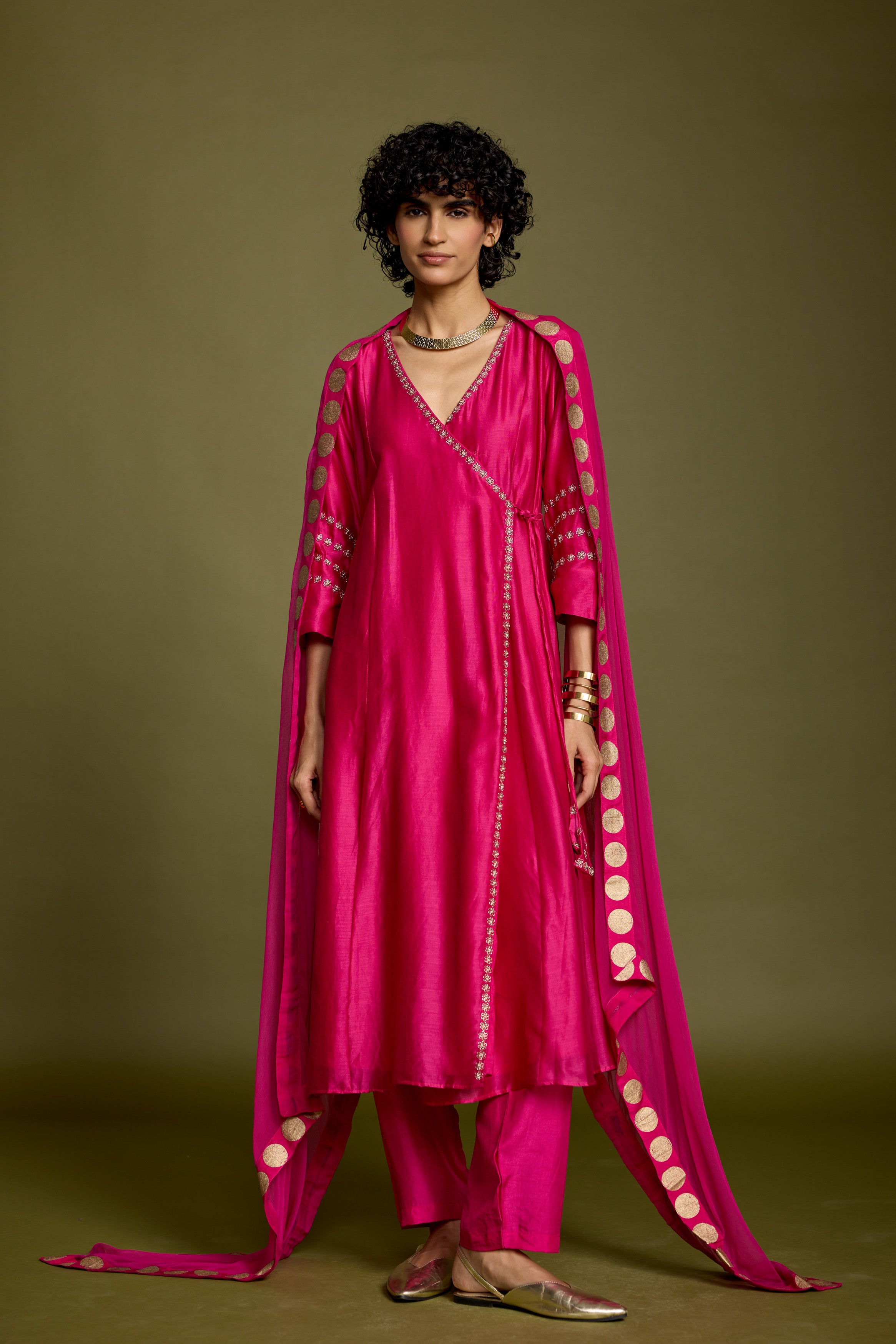 Queen Pink Embellished Raw Silk Pant Set