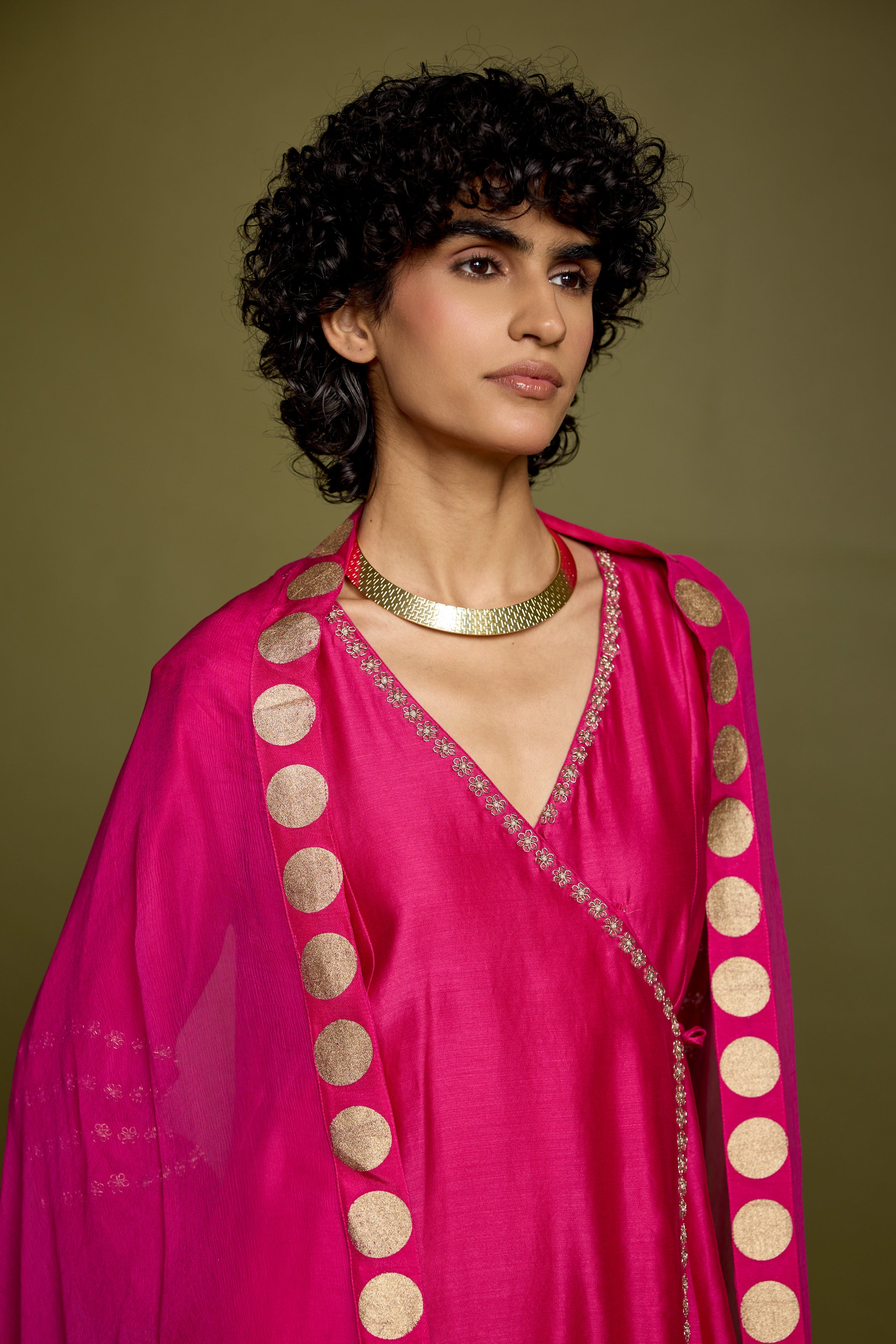 Queen Pink Embellished Raw Silk Pant Set
