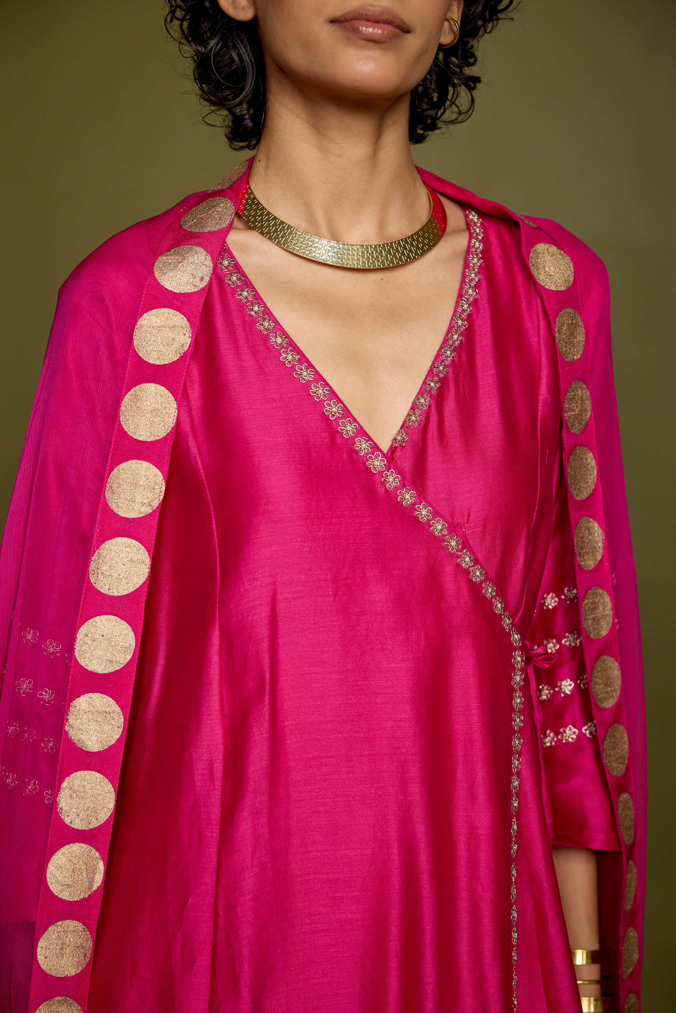 Queen Pink Embellished Raw Silk Pant Set