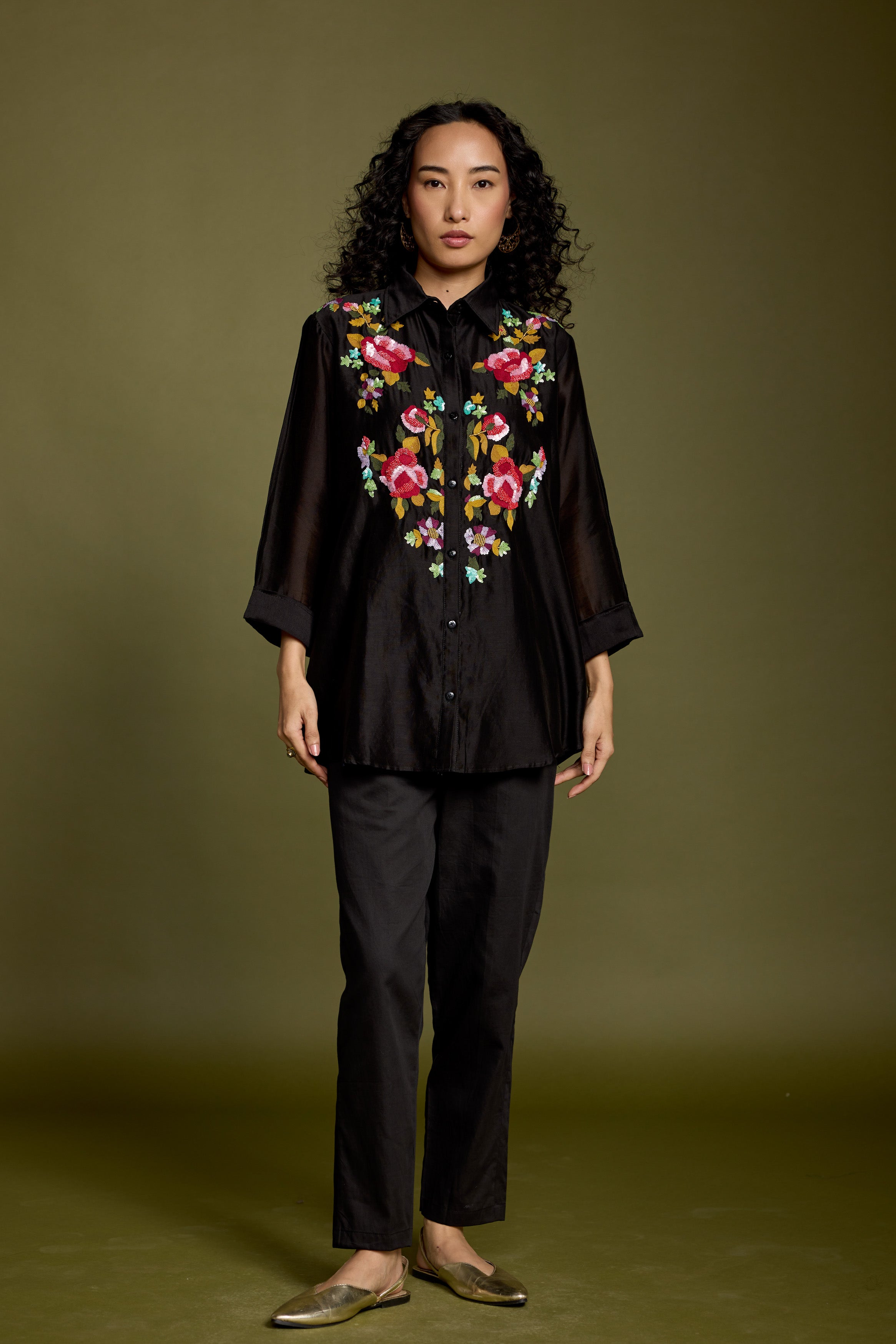 Black Embroidered Premium Silk Co-Ord Set