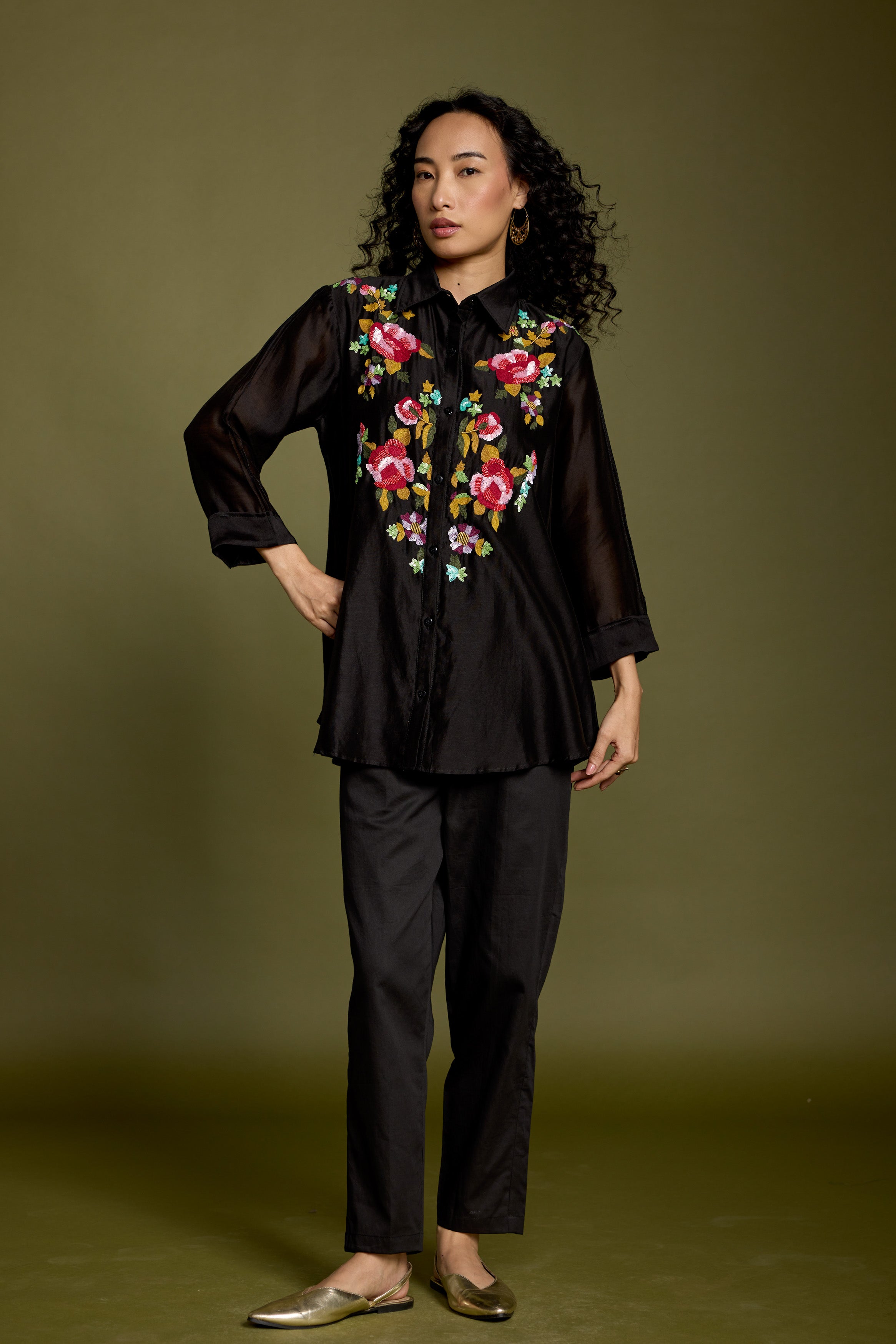 Black Embroidered Premium Silk Co-Ord Set