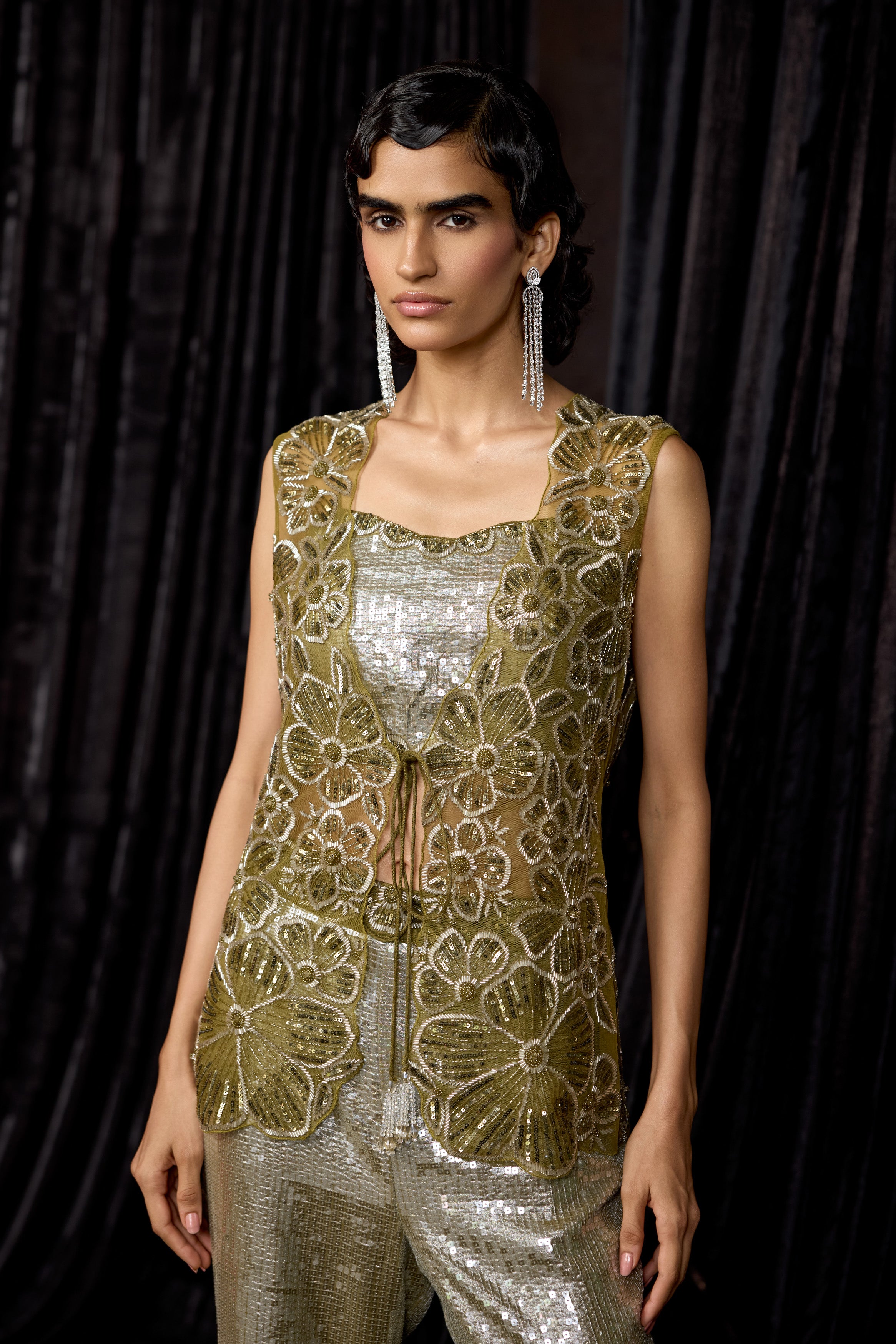 Olive Green Embellished Sequin Co-Ord Set