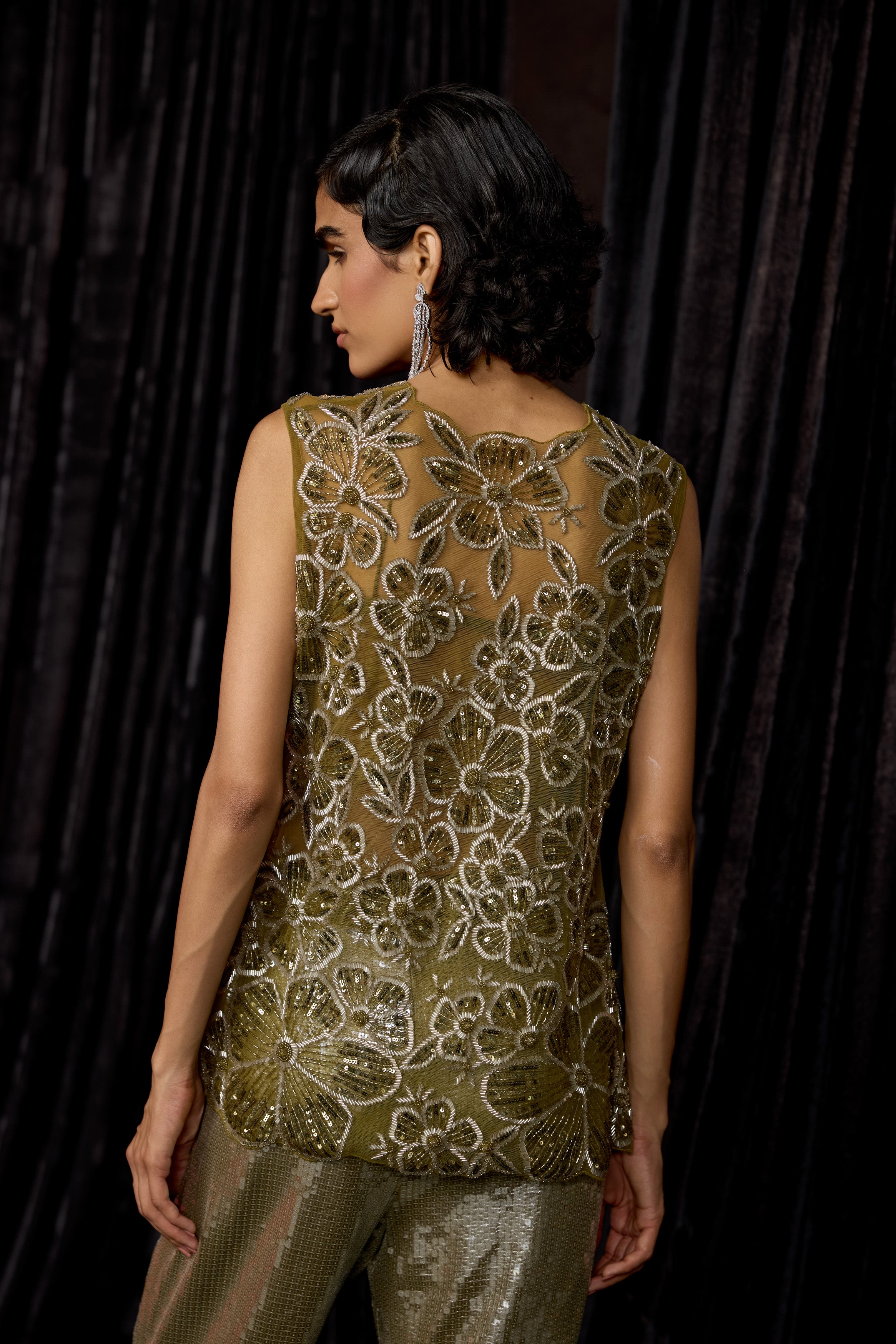 Olive Green Embellished Sequin Co-Ord Set