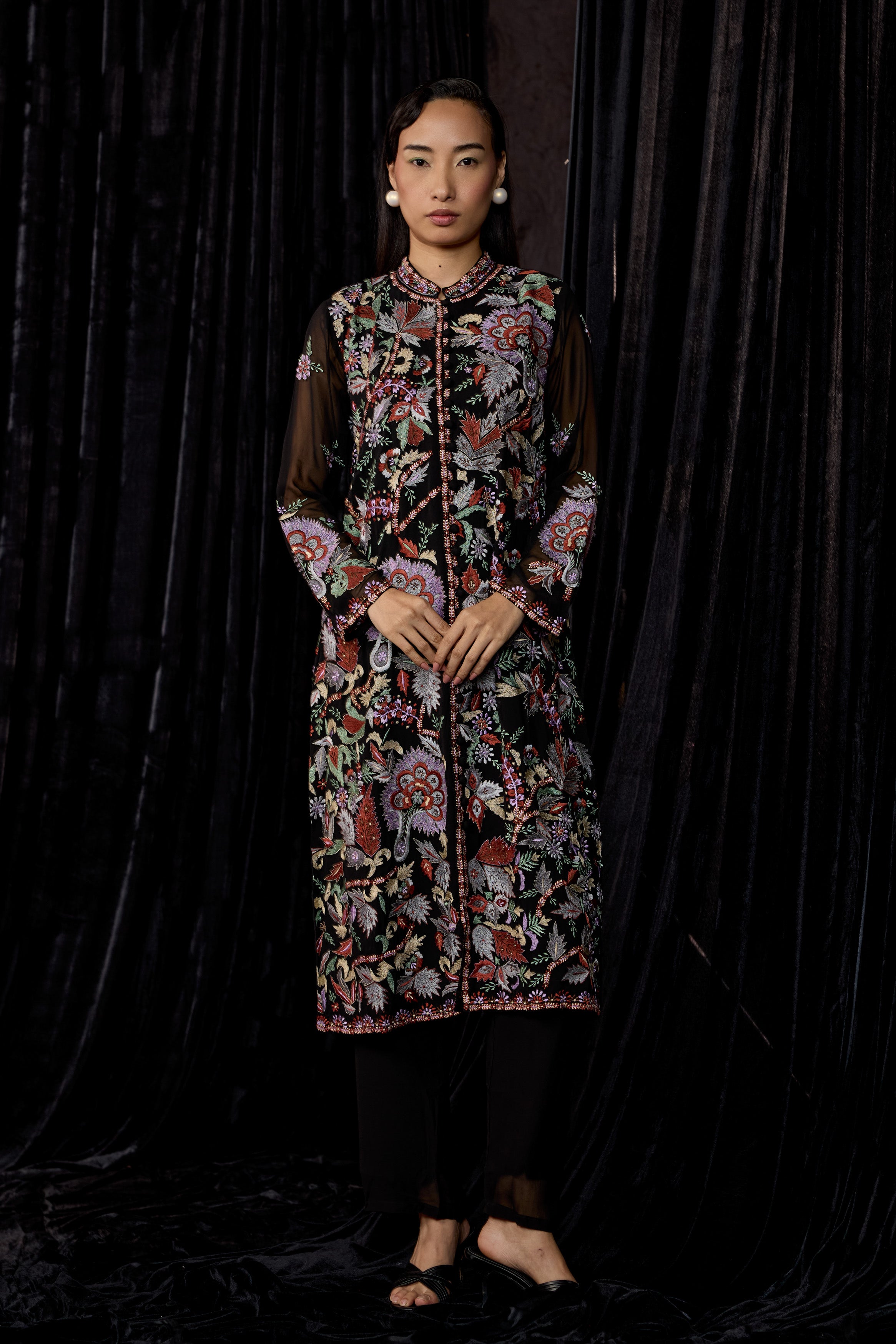 Classic Black Embroidered Georgette Silk Kurta Set